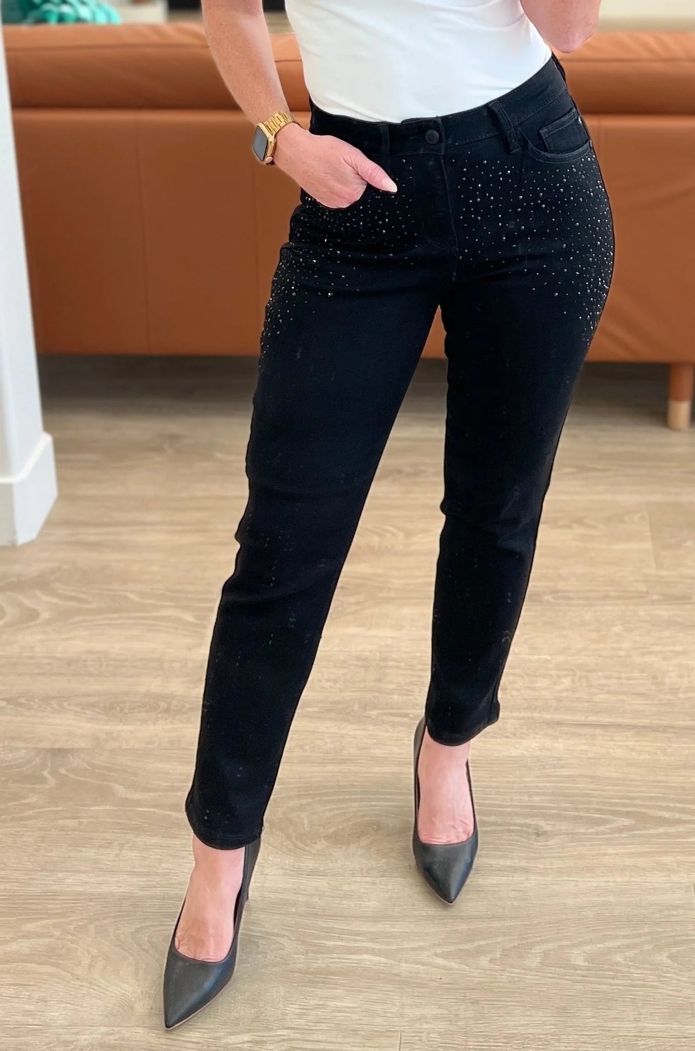 High Rise Rhinestone Slim Fit Judy Blue Jeans in Black NWT - Size 7