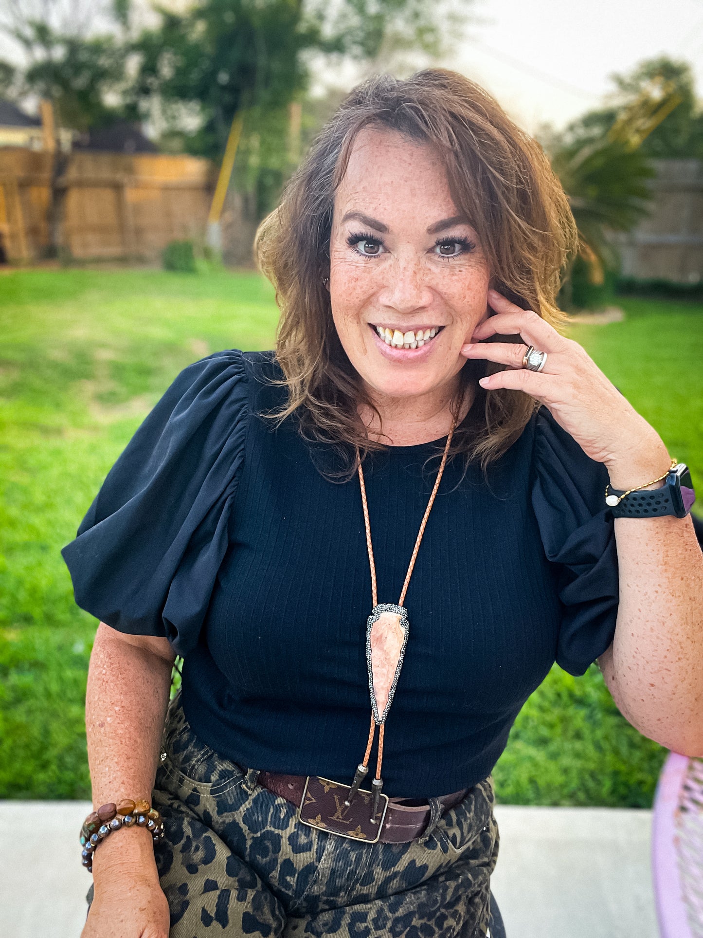 Custom Handmade Leather Bolo Necklace with Druzy-Trimmed Arrowhead
