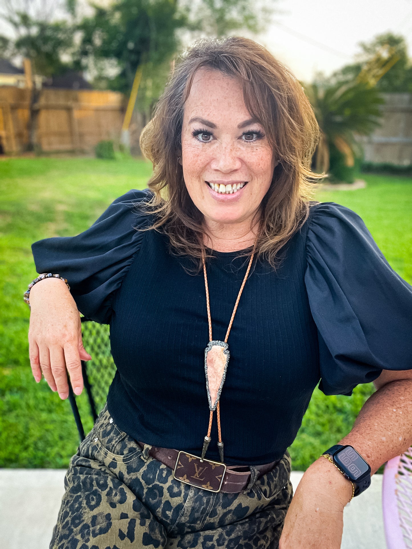 Custom Handmade Leather Bolo Necklace with Druzy-Trimmed Arrowhead