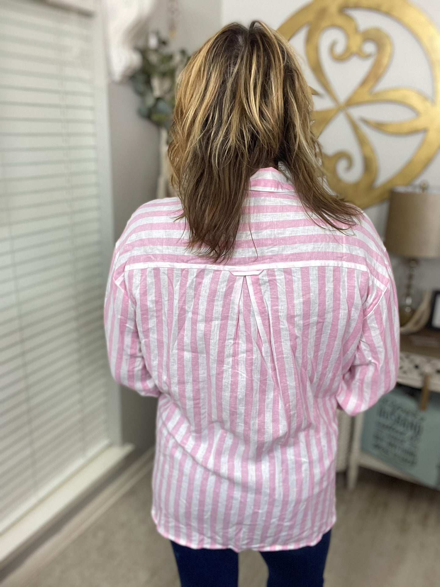 Pink and White Striped Oversized Button-Down Boyfriend Shirt NWT - Size XL