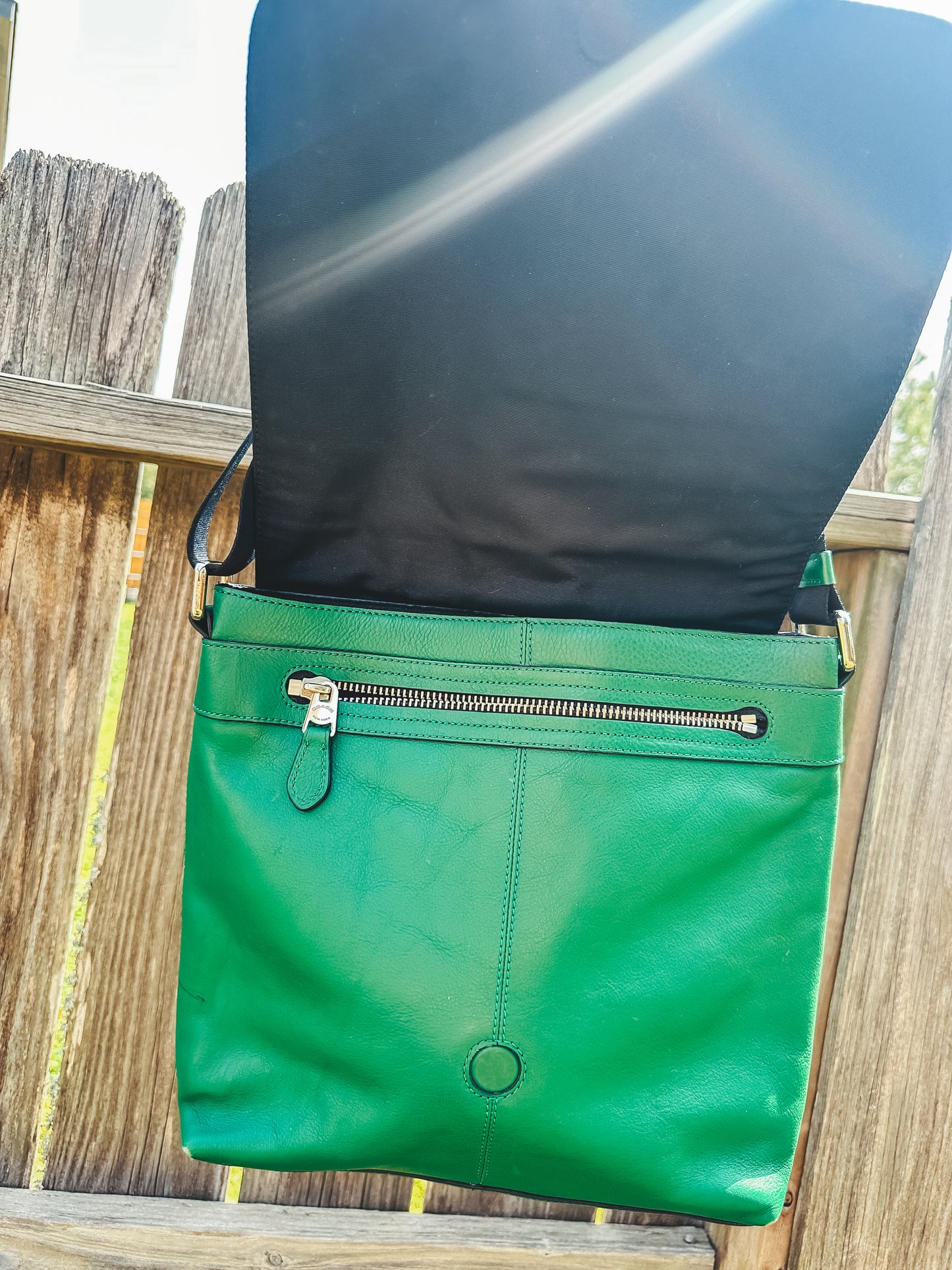 Vintage Coach Black And Green Leather Messenger Crossbody Shoulder Bag