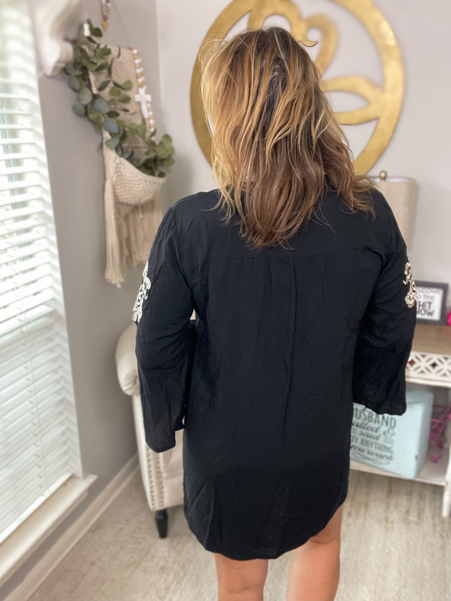 Black Embroidered Tunic Dress NWT - Size L/XL