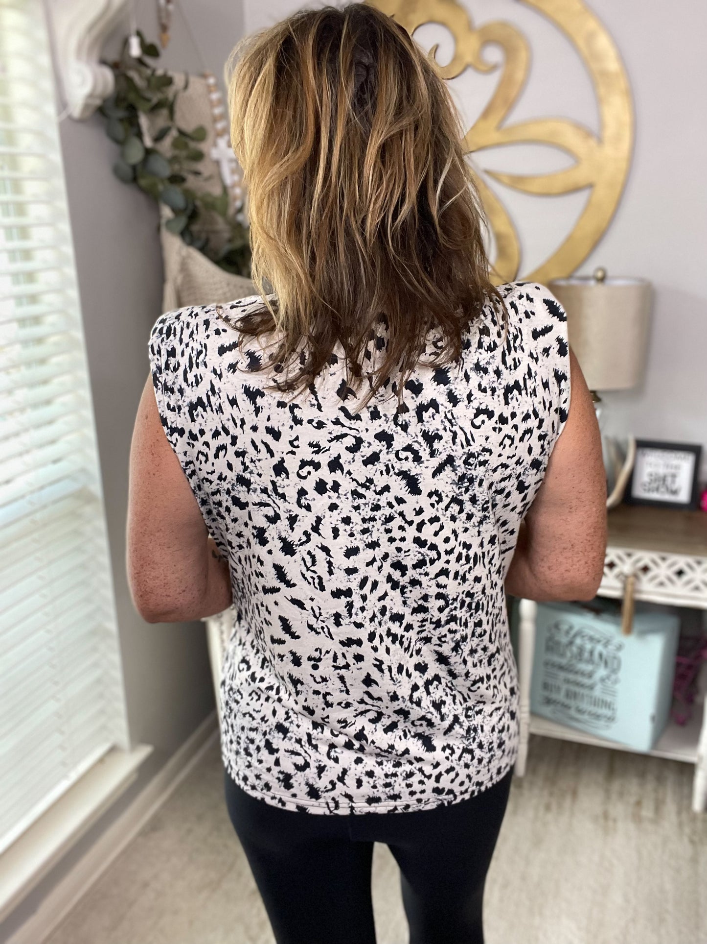 Leopard Print Sleeveless Top - Size Med