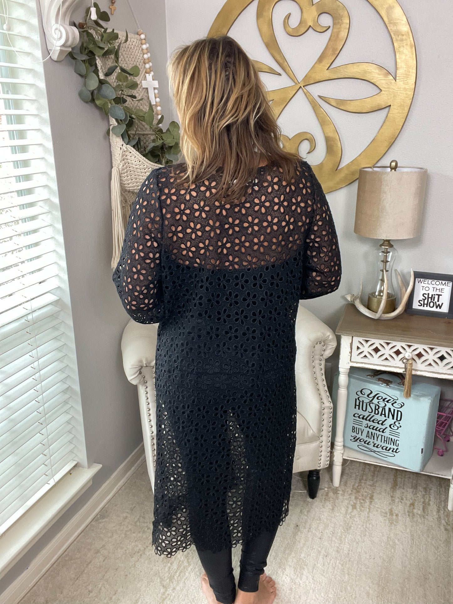 Black Crochet Cardigan Kimono - Size 2X