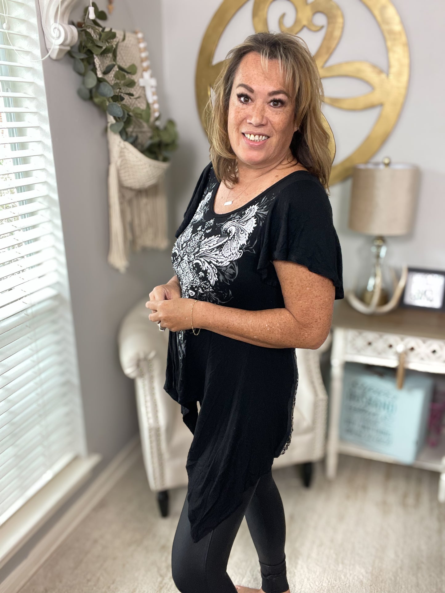 Black Rhinestone Front Top by Vocal - Size XL