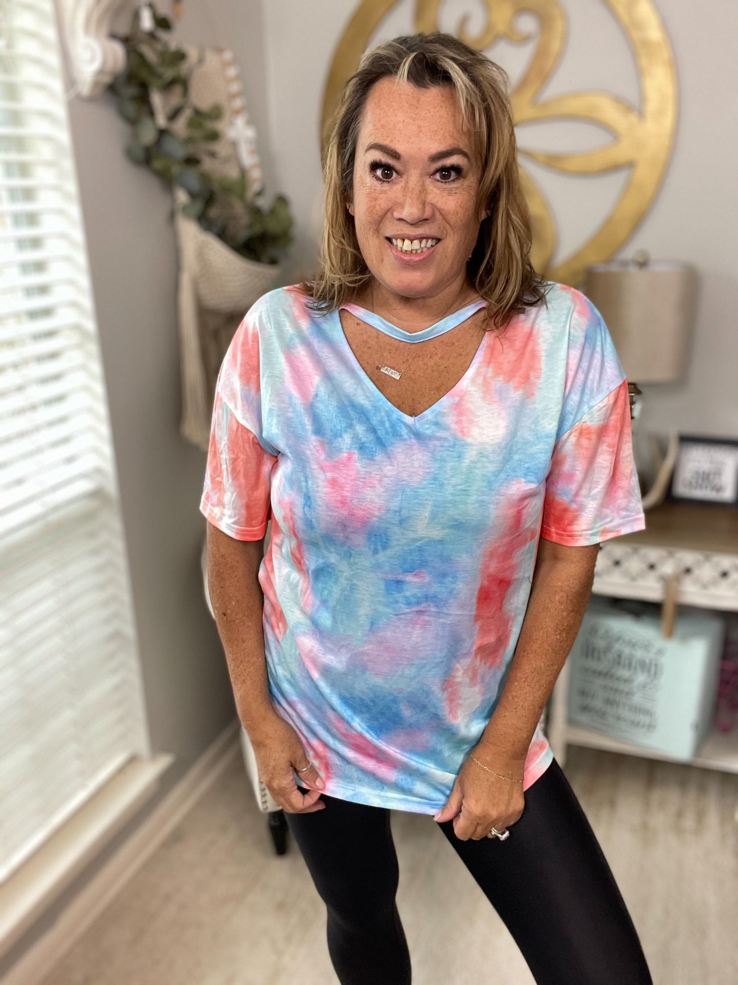 Open Neck Tie Dye Top NWT - Size XL