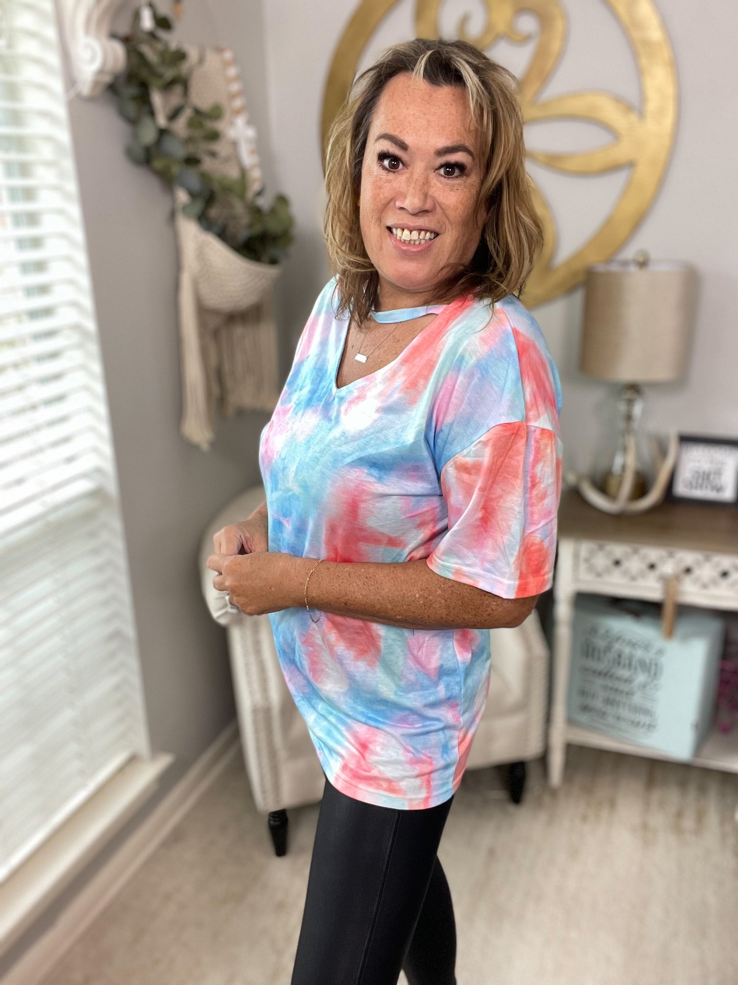 Open Neck Tie Dye Top NWT - Size XL