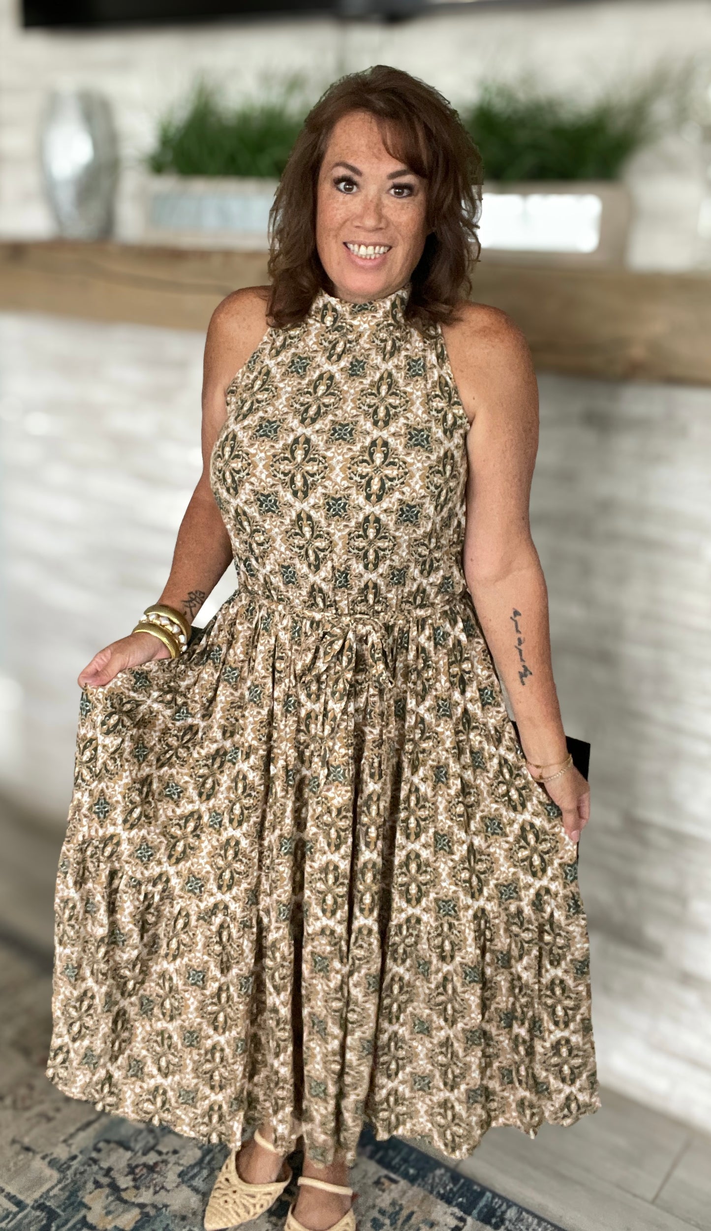 Olive/Tan Maxi Dress NWT - Large