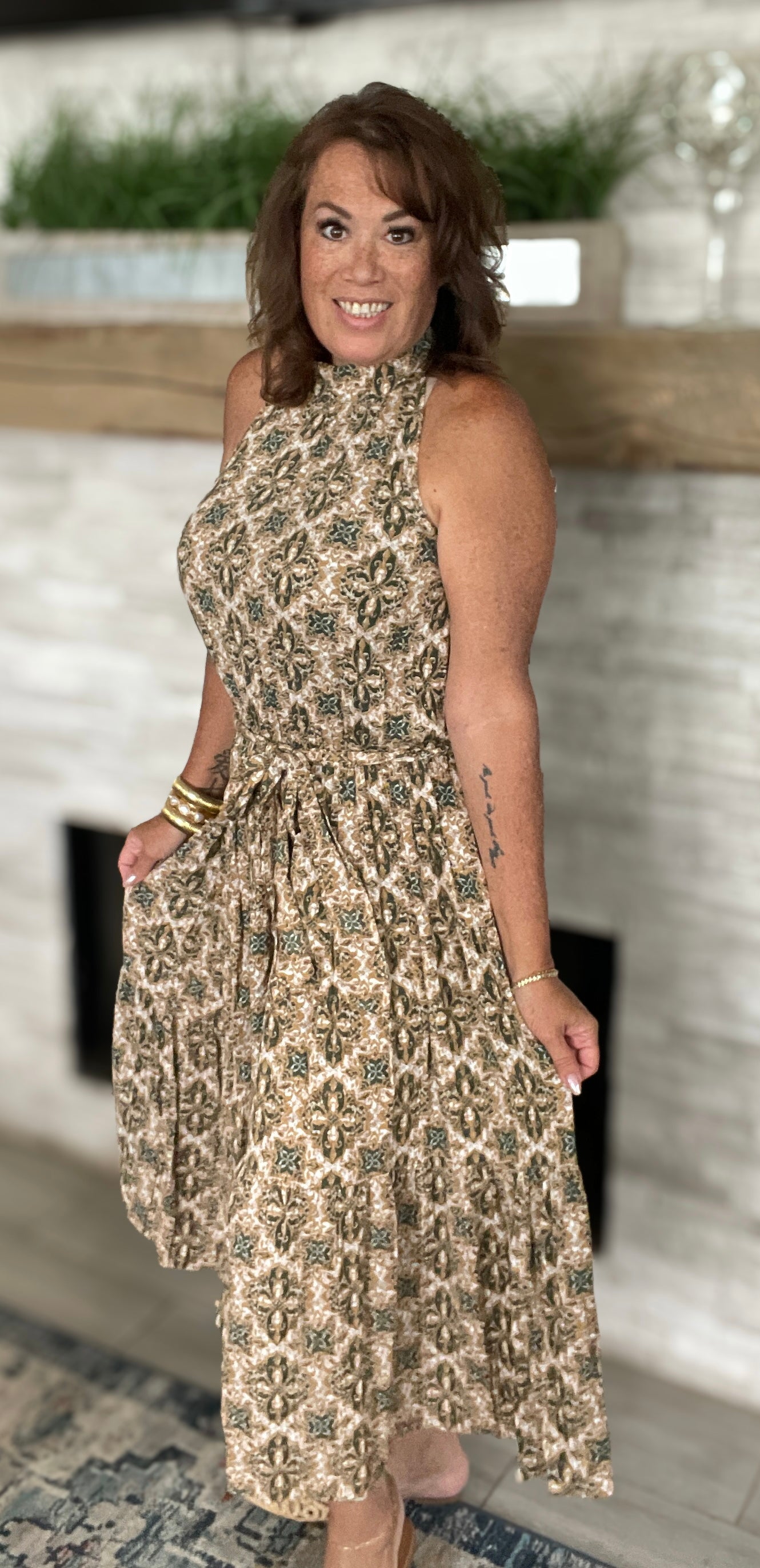 Olive/Tan Maxi Dress NWT - Large