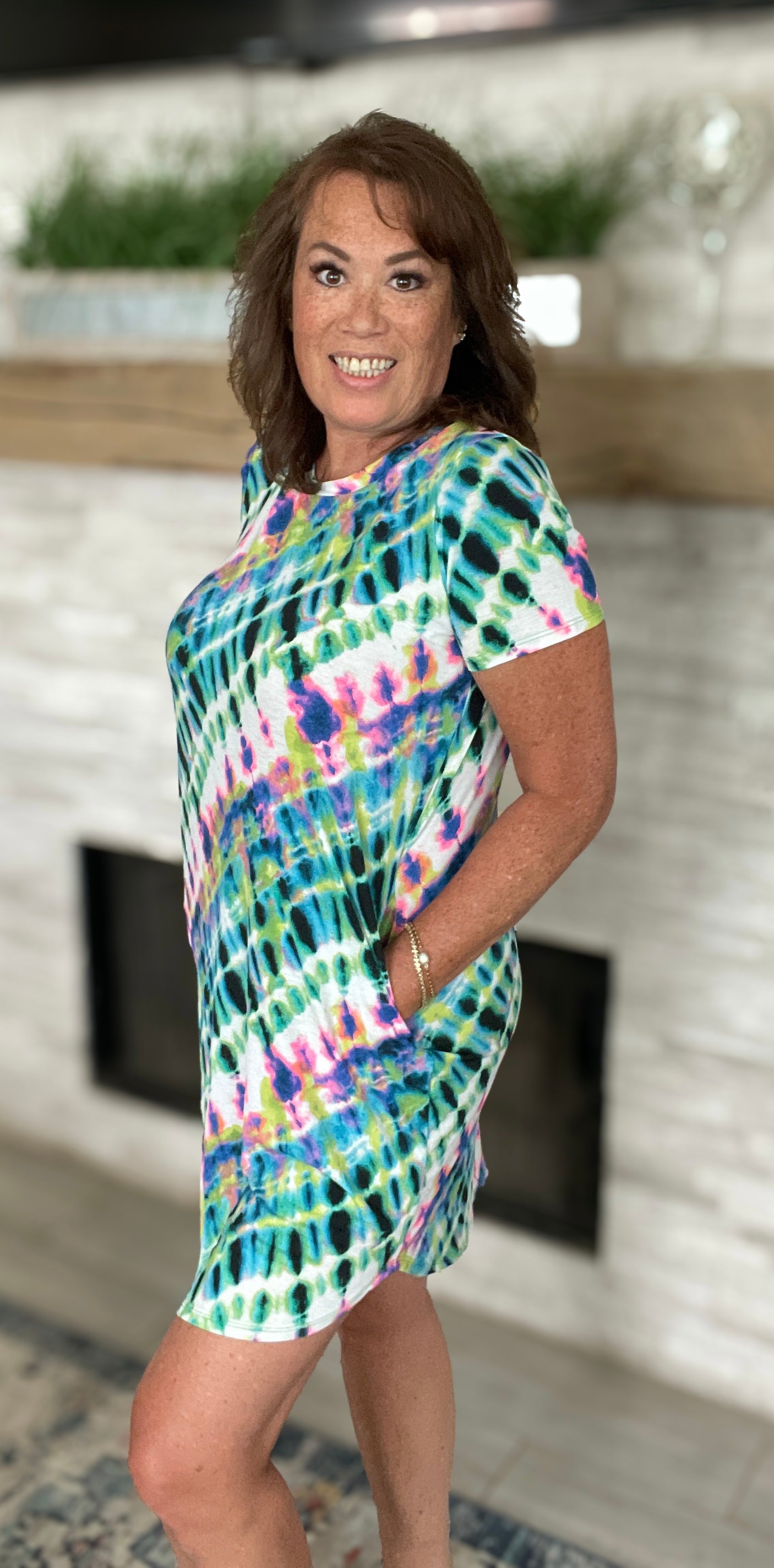 Blue/Green Neon Printed Dress - Medium