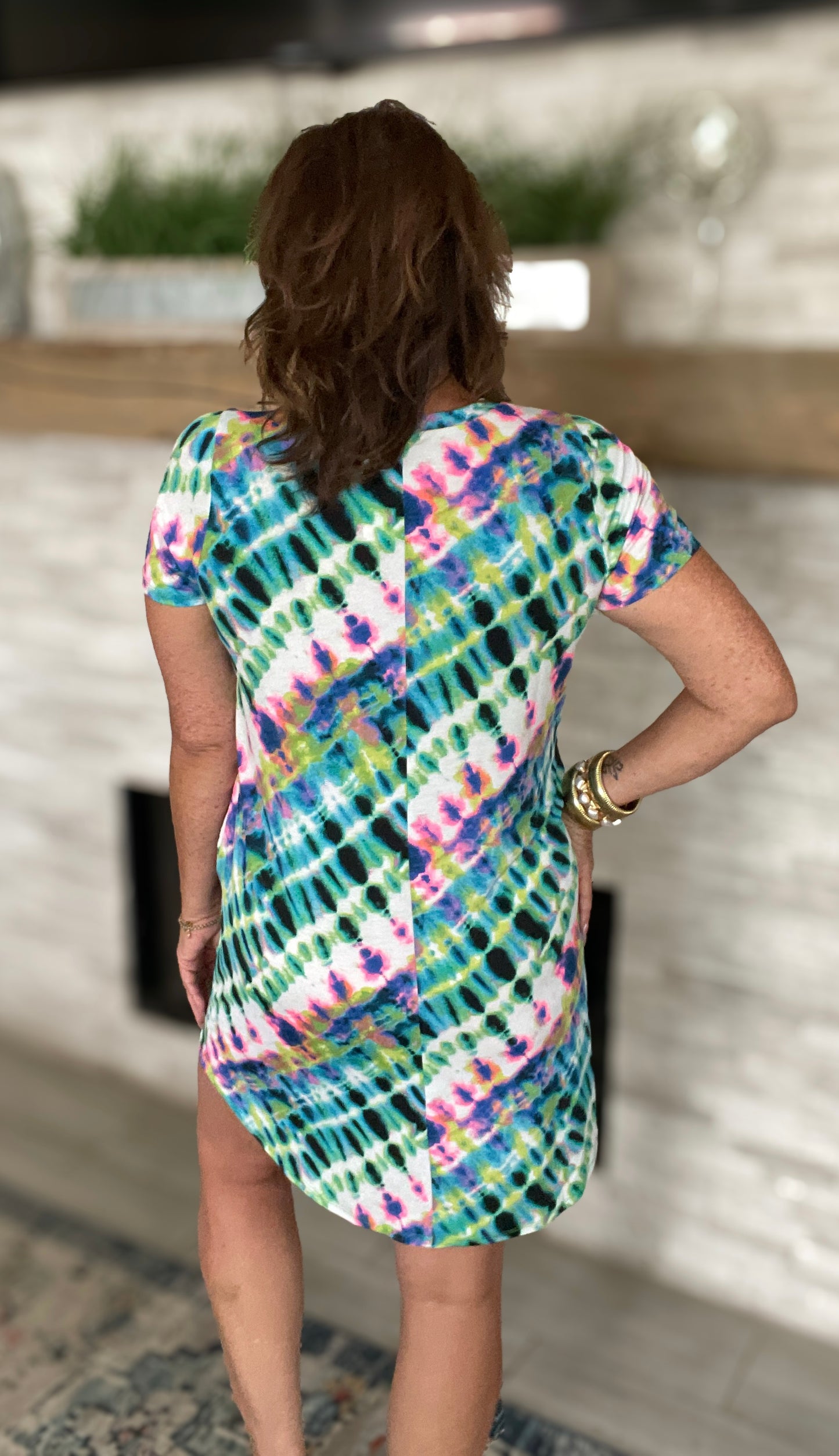 Blue/Green Neon Printed Dress - Medium