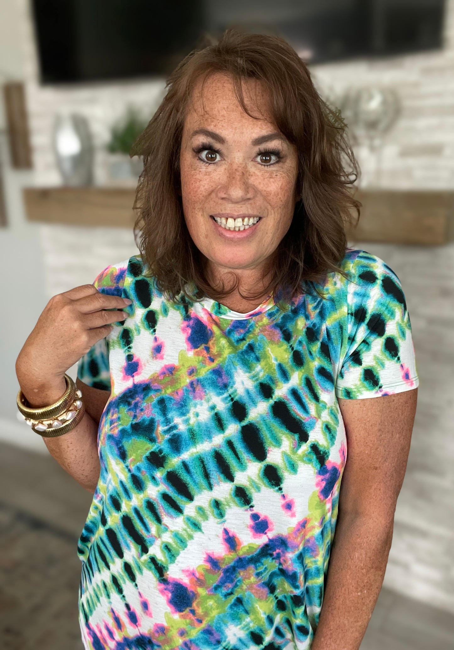 Blue/Green Neon Printed Dress - Medium