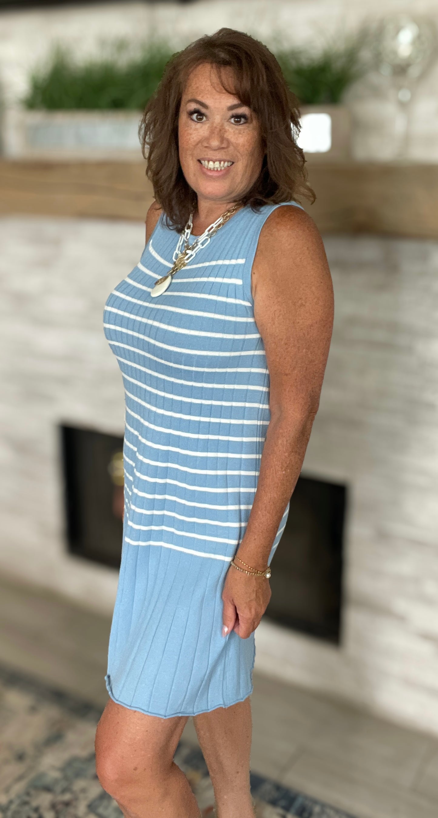 Stripped Knit Dress Blue/White NWT - Size Large