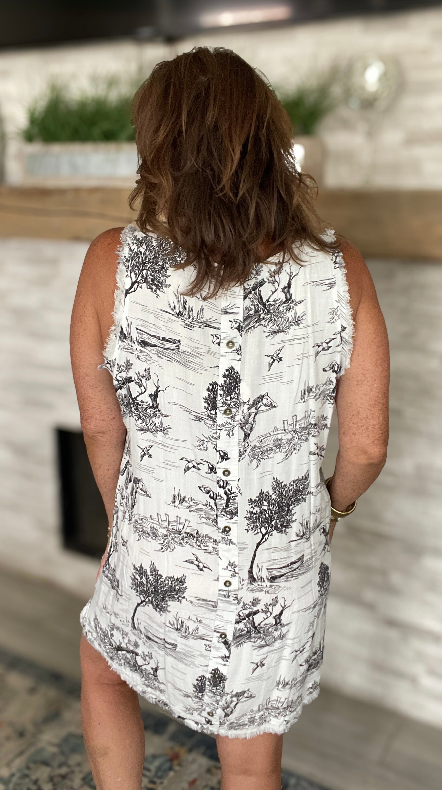 Toile Print Sleeveless Mini Dress in Black and White NWT - Size Med