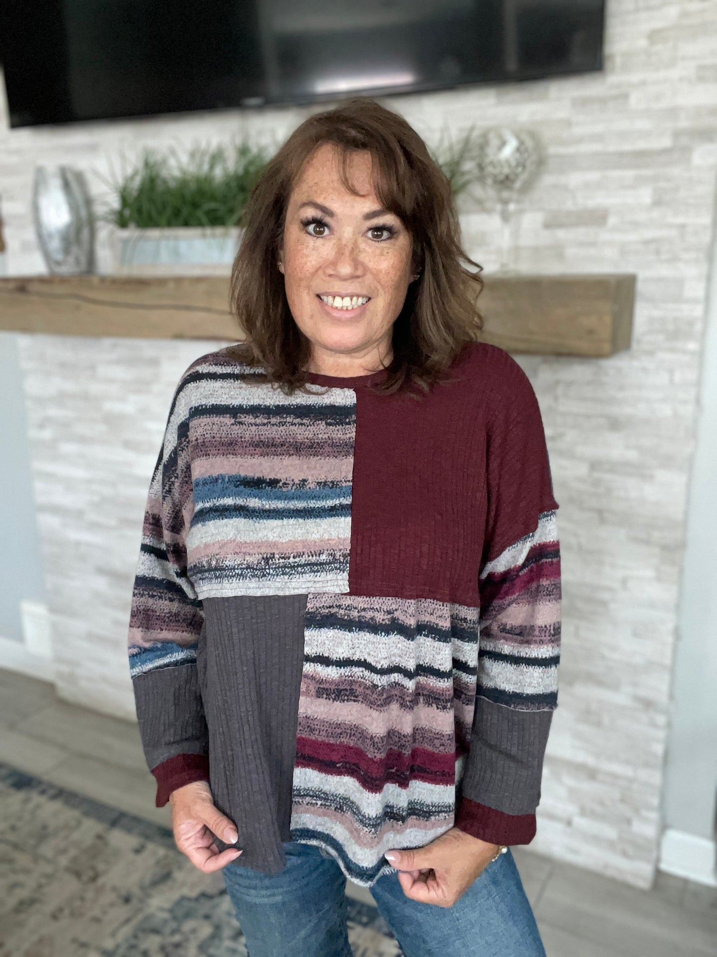 Color Block Long Sleeve Top - Size Small