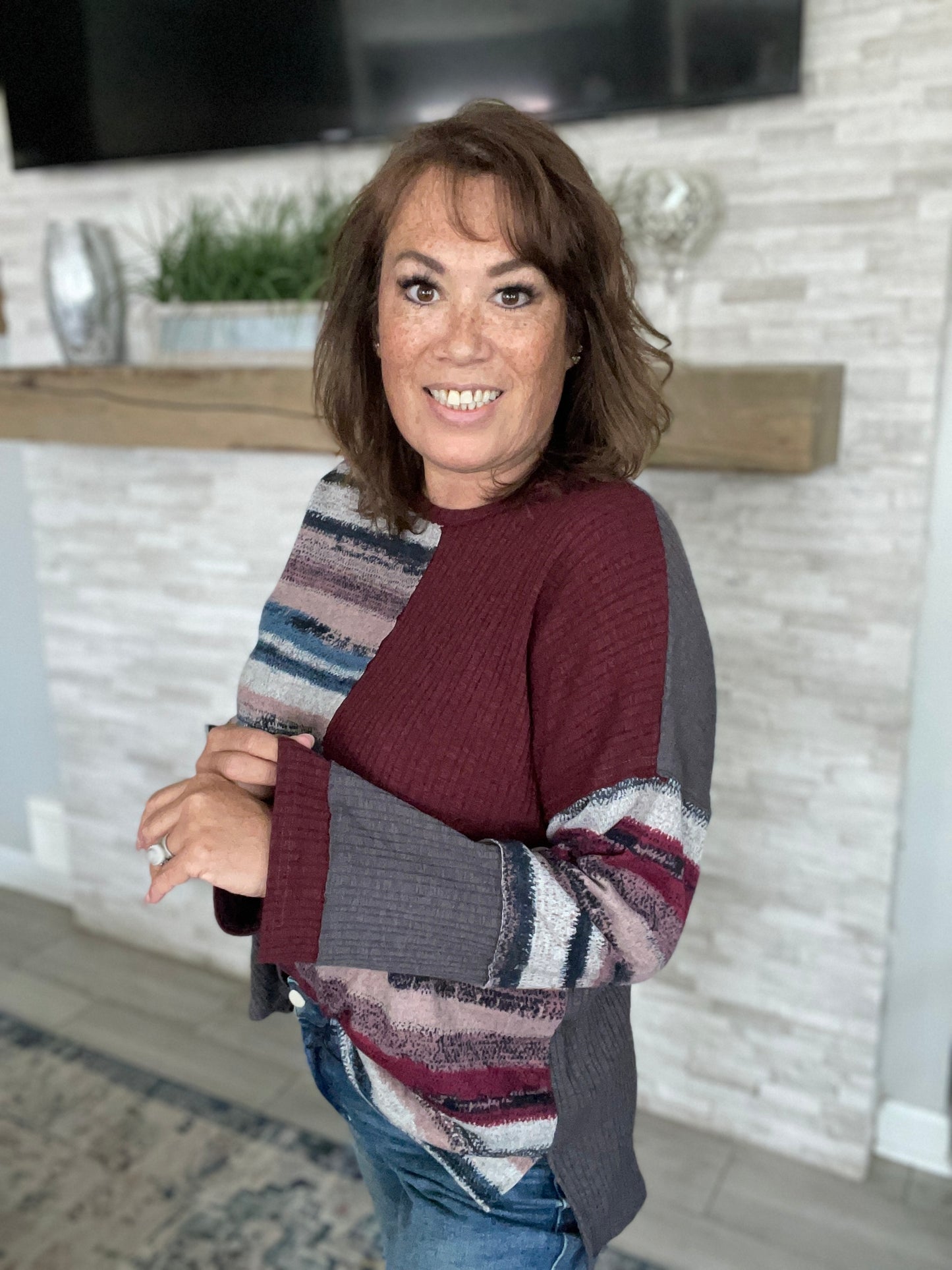 Color Block Long Sleeve Top - Size Small