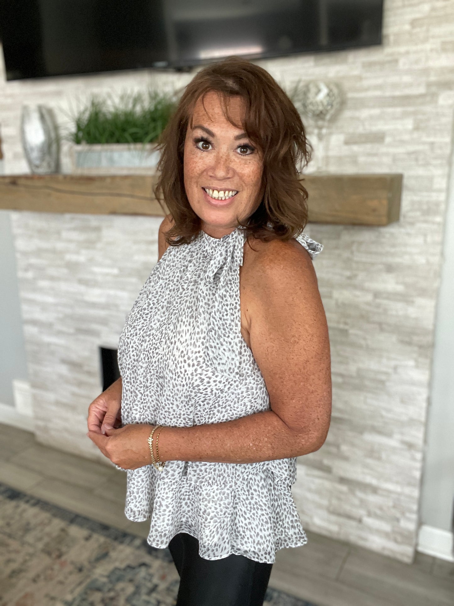 Grey Leopard Halter Top - Size Med