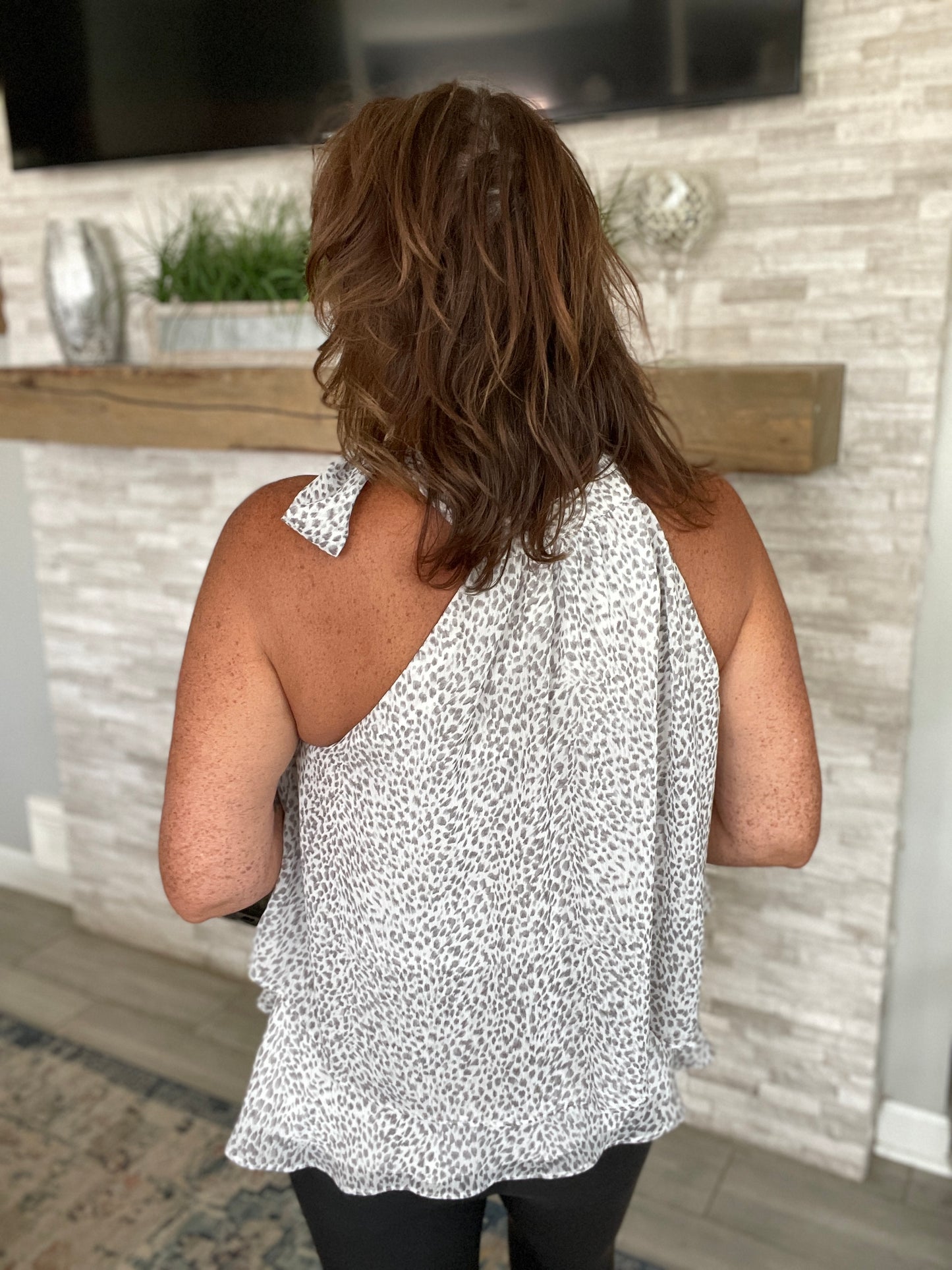 Grey Leopard Halter Top - Size Med