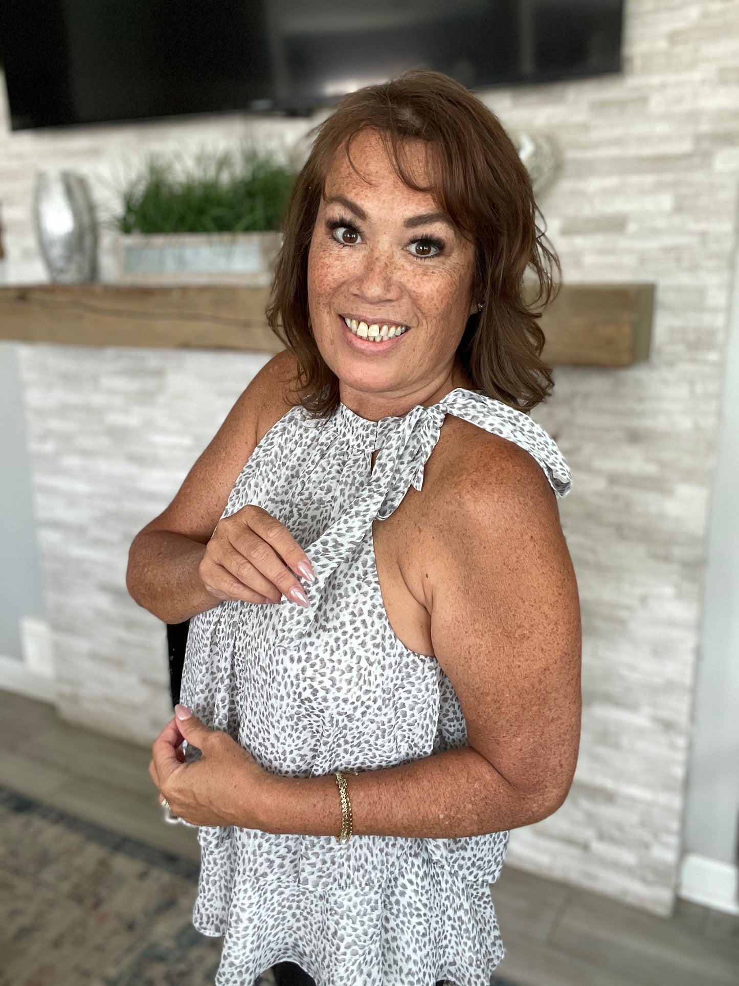 Grey Leopard Halter Top - Size Med