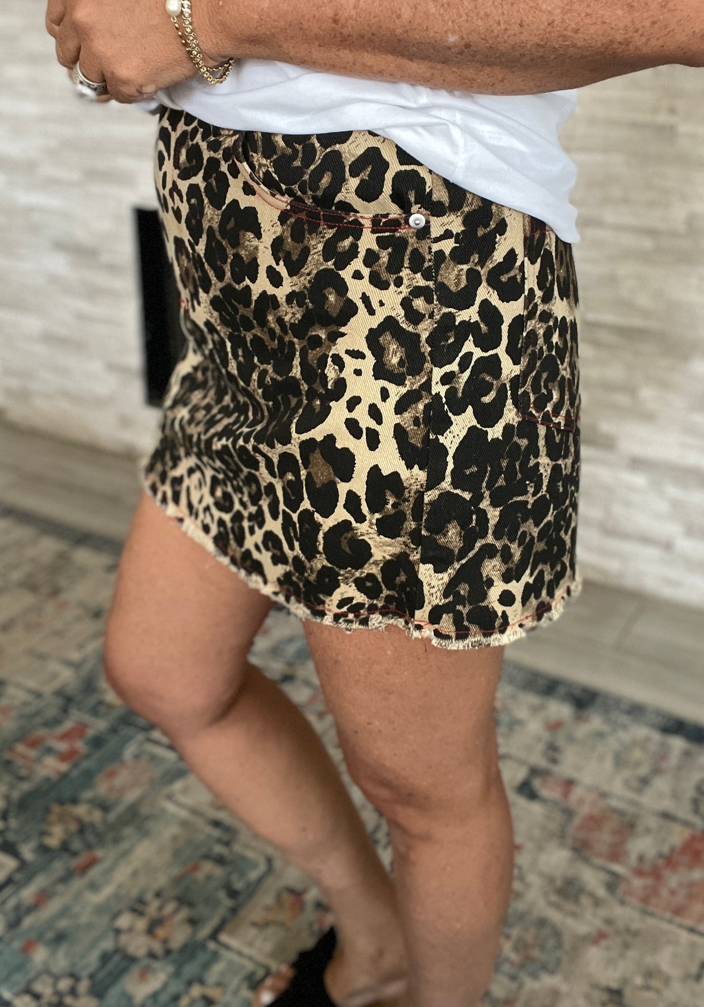 Washed Leopard Denim Mini Skirt - Size Small
