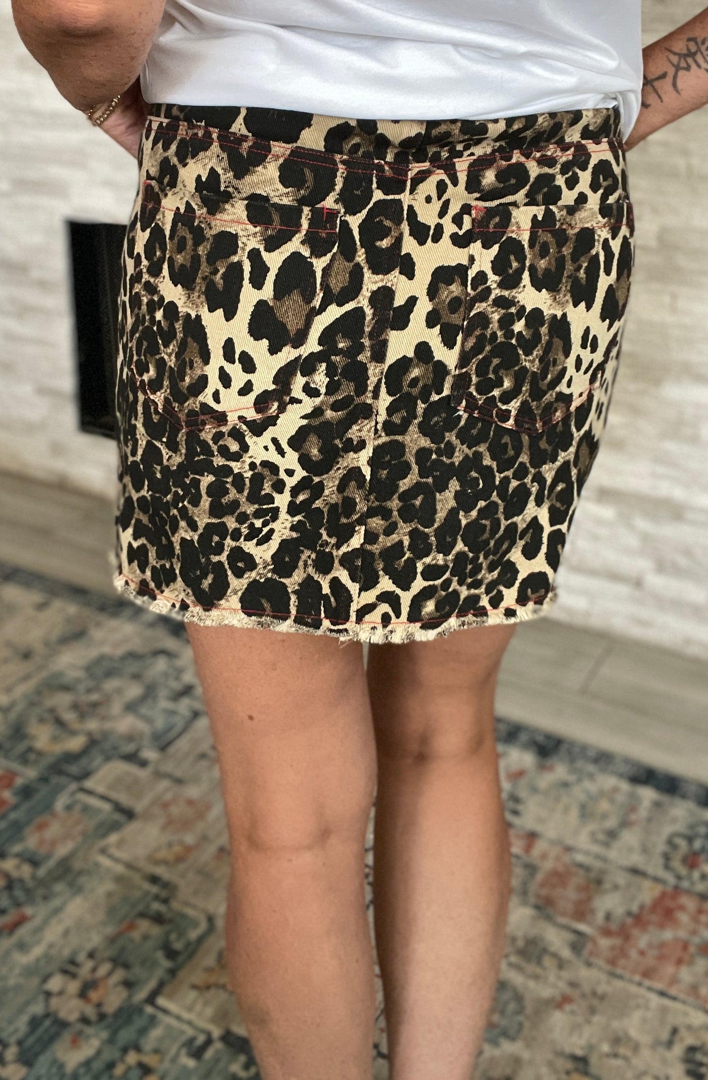 Washed Leopard Denim Mini Skirt - Size Small