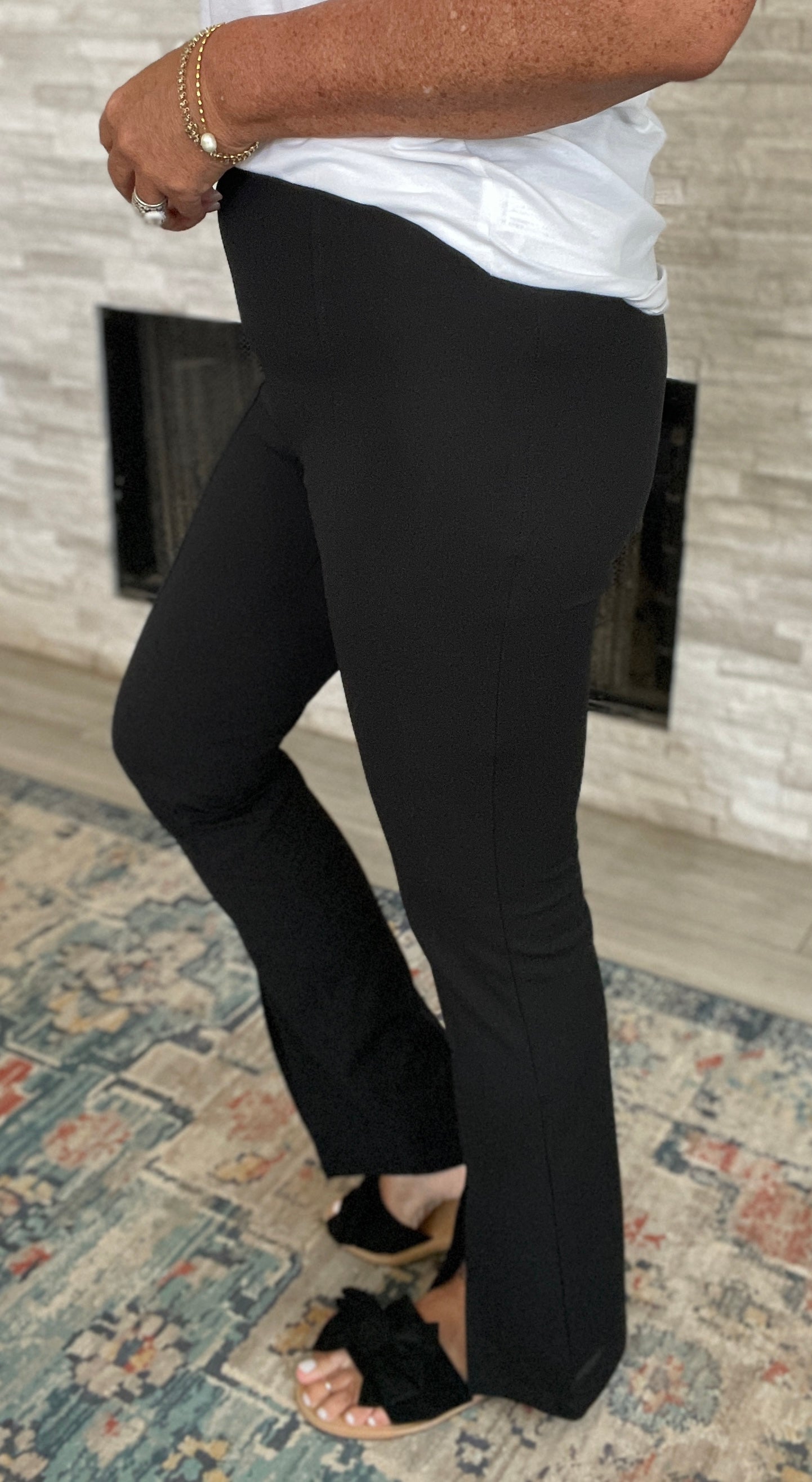 Black Wide Leg Pants With Front Slits - Size Med