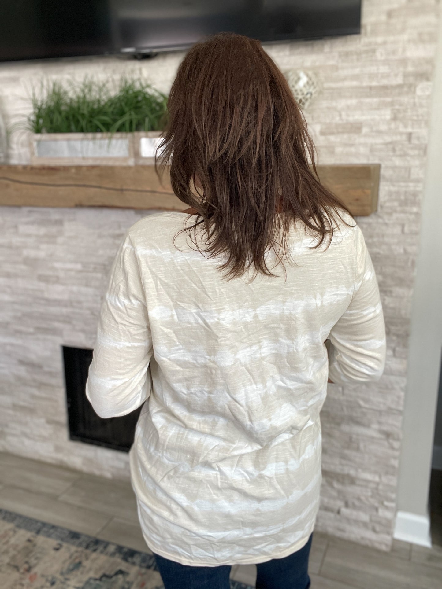 J Jill Pure Jill Ballet Sleeve Beige Striped Tunic - Size Large