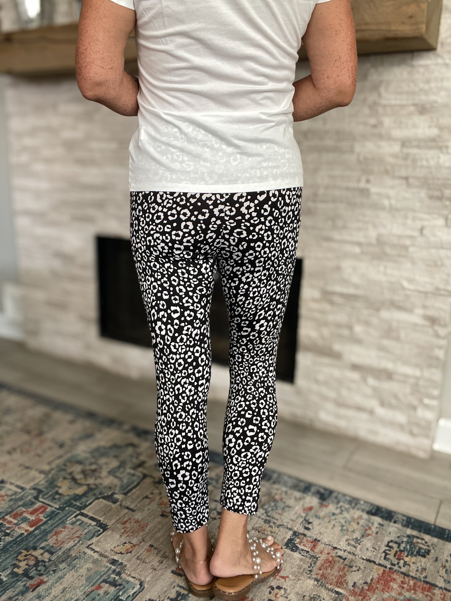 Black and White Leopard Print Pants - Size XL