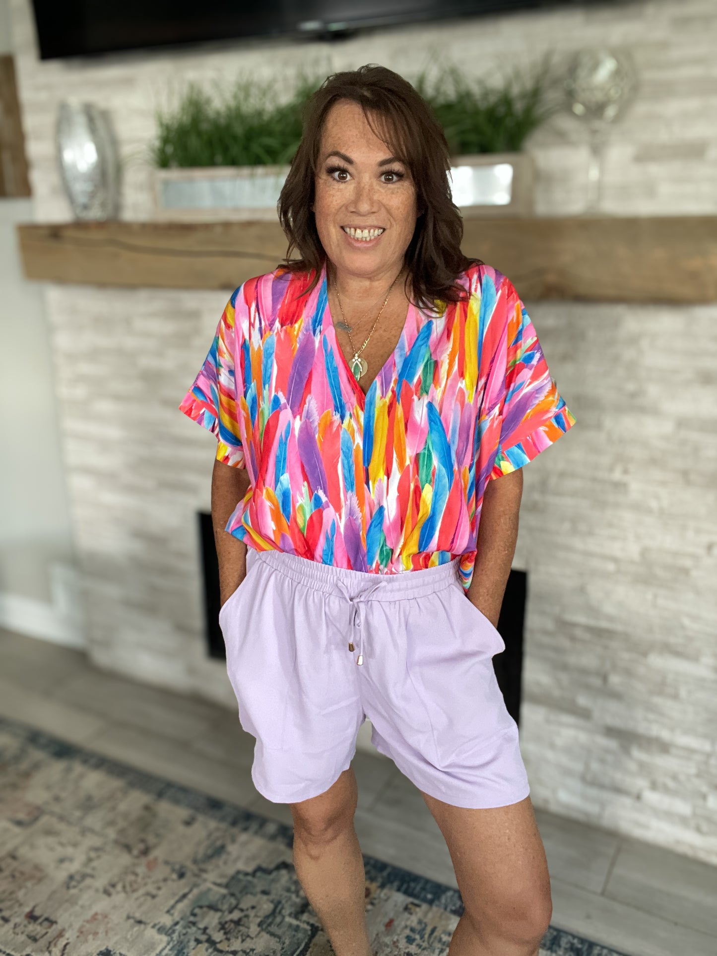 Blue Multi Color Abstract Top by SSYS - Size Large