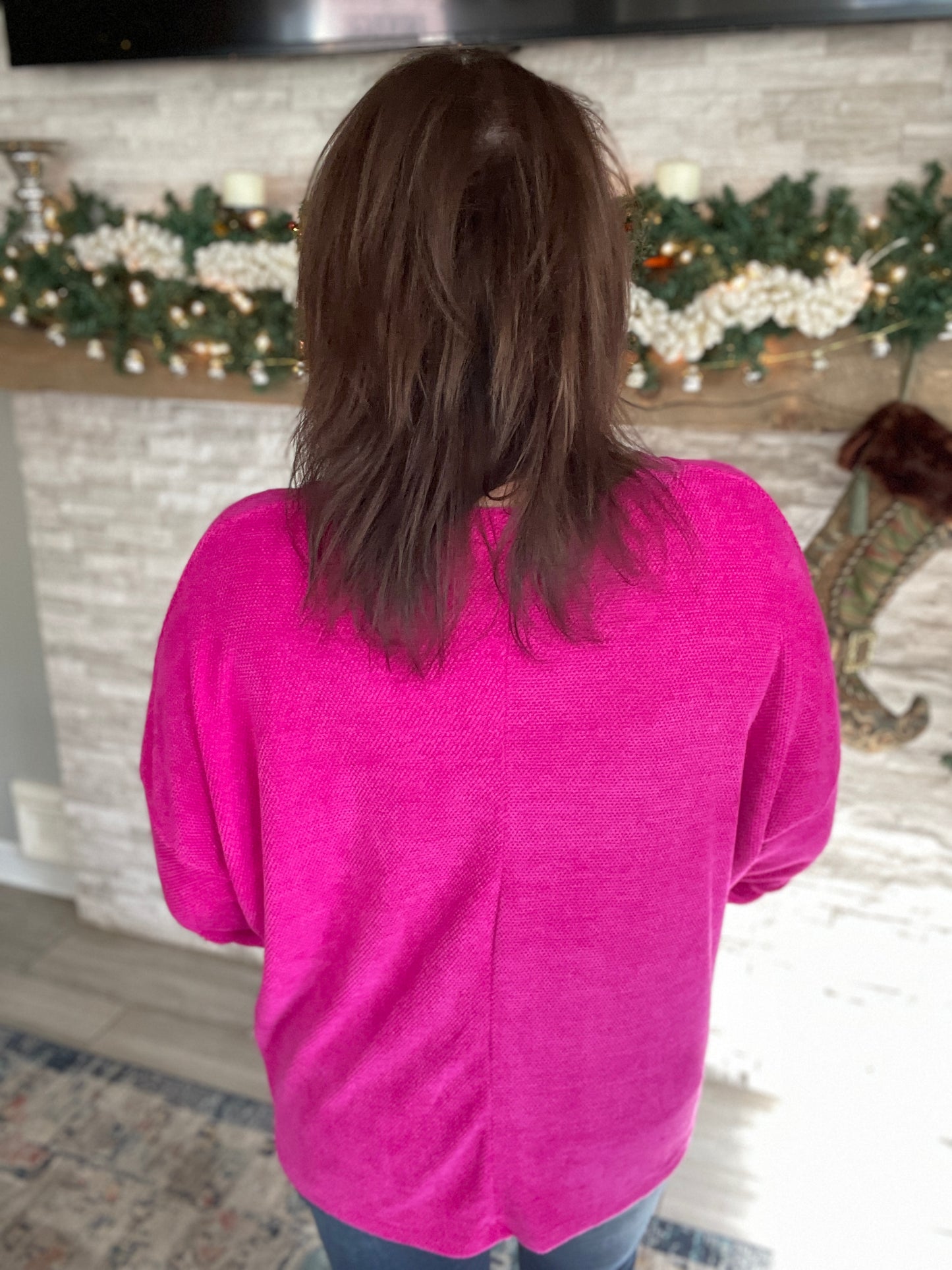 Magenta Drop Shoulder Sweater - Size Small