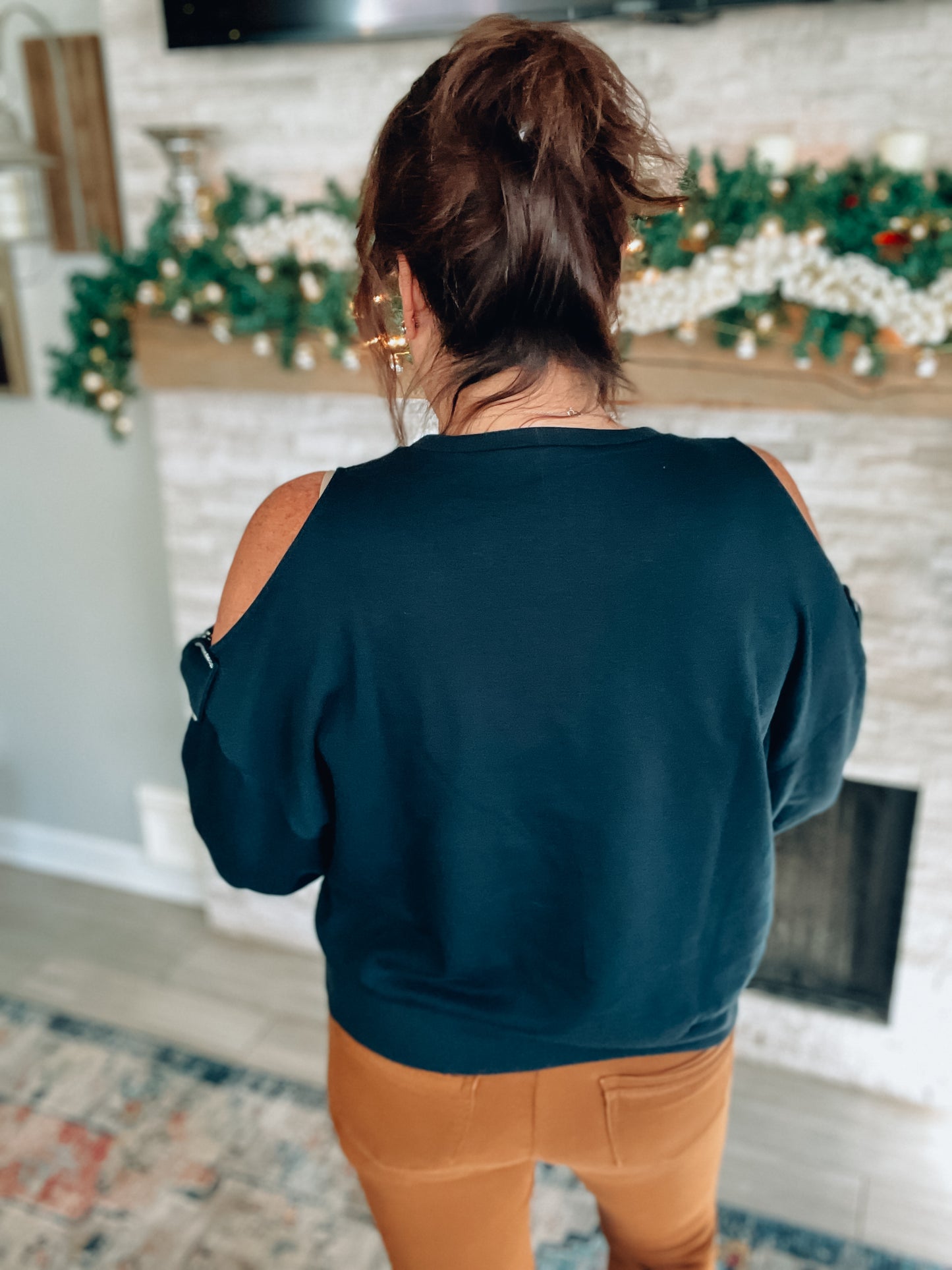 Black Bow Cold Shoulder Top - Size Large