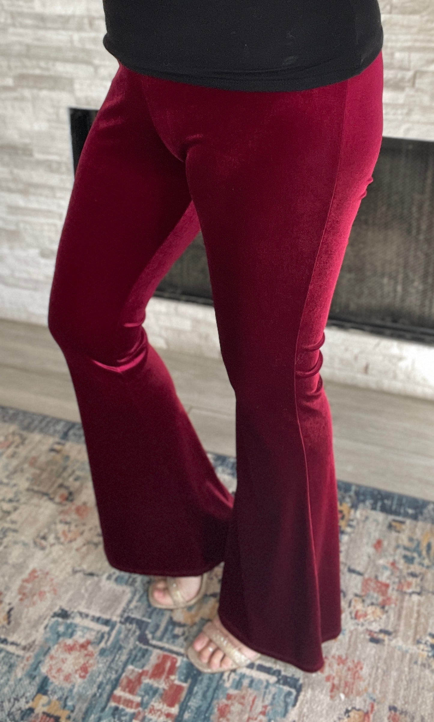 Cranberry Red Velvet Elastic Waistband Pants - Size Large