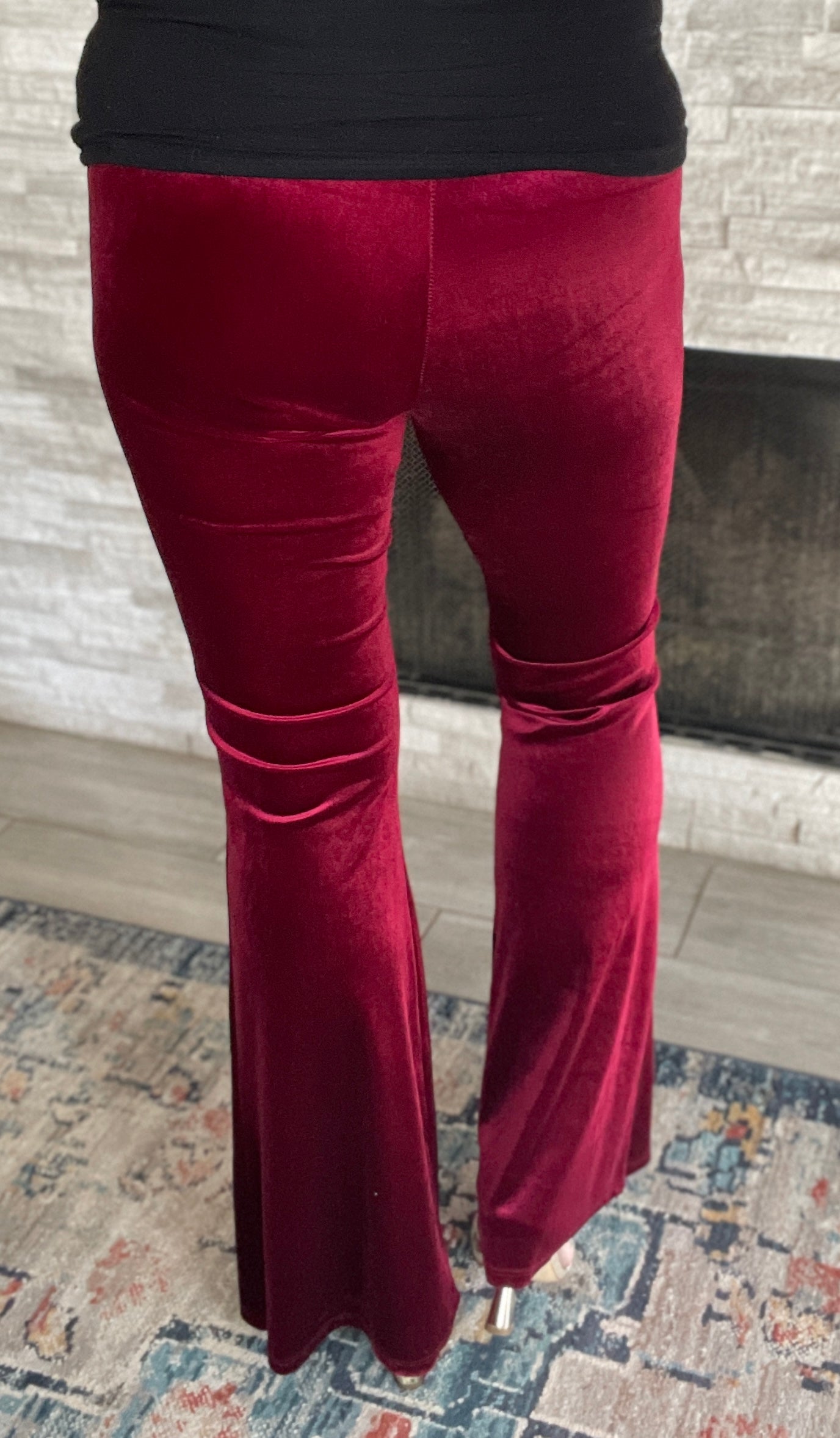 Cranberry Red Velvet Elastic Waistband Pants - Size Large