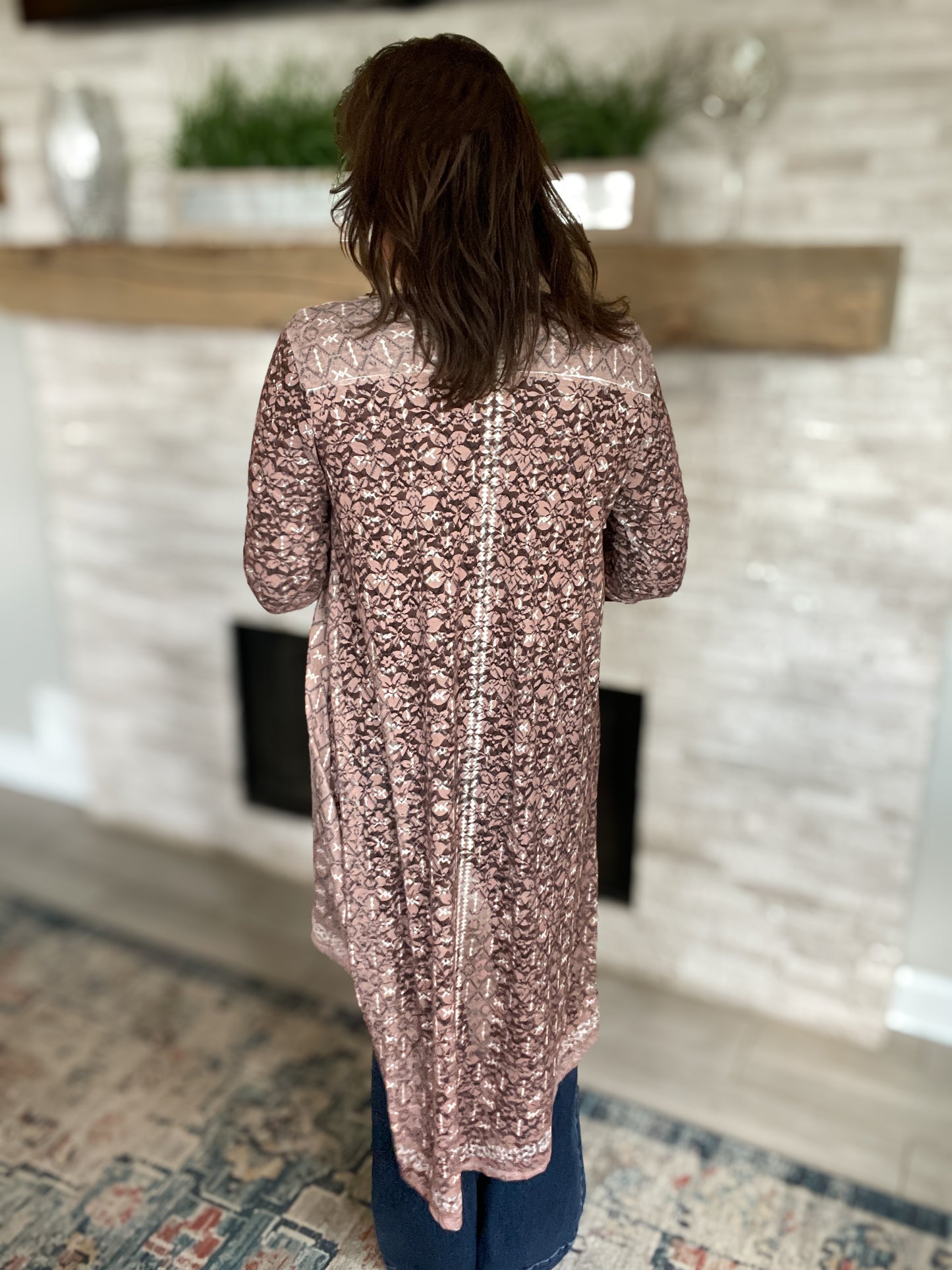 Light Brown Patterned Cardigan Kimono - Size Large