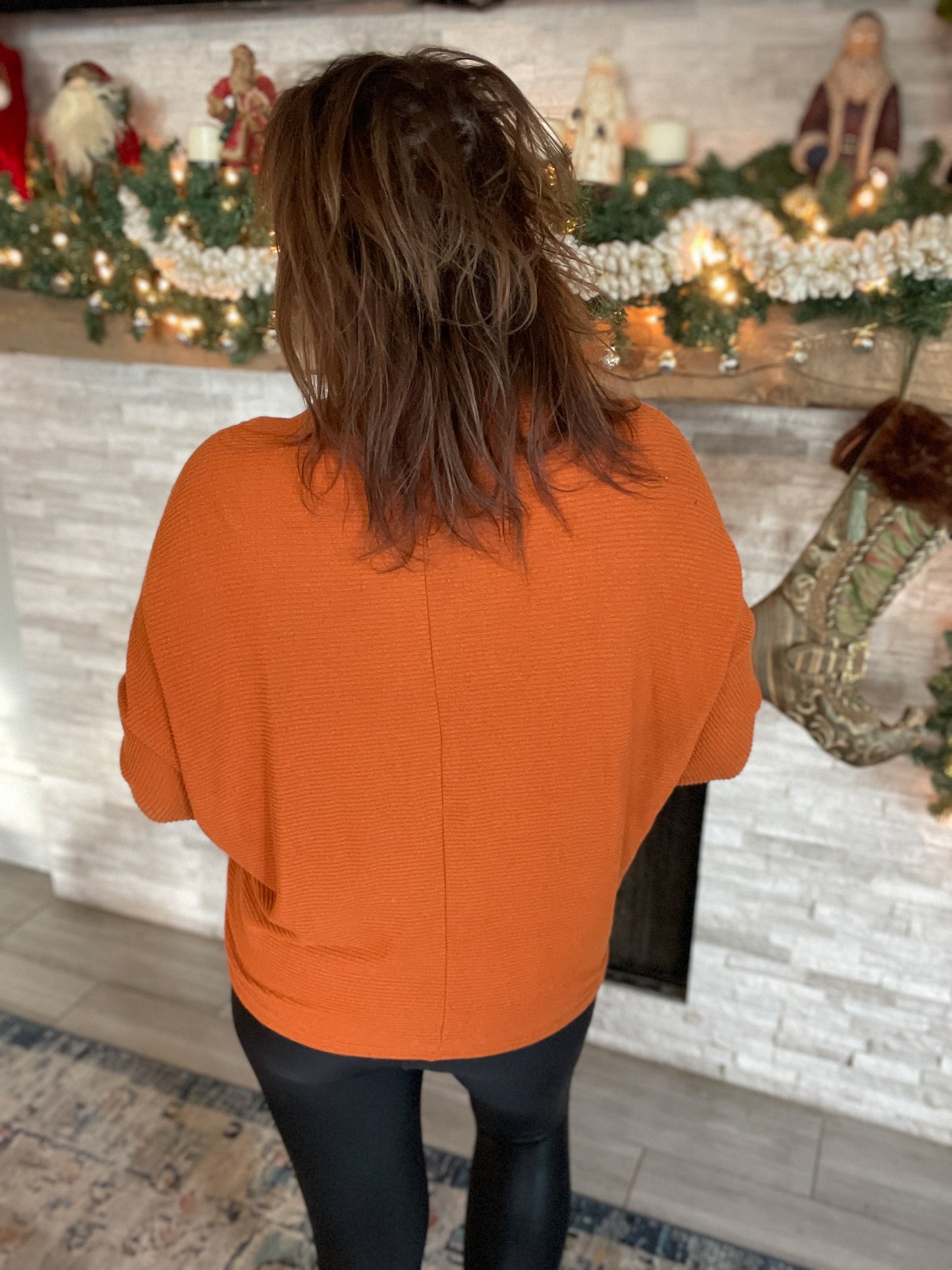 Rust Colored Dolman Sleeve Top - Size Large