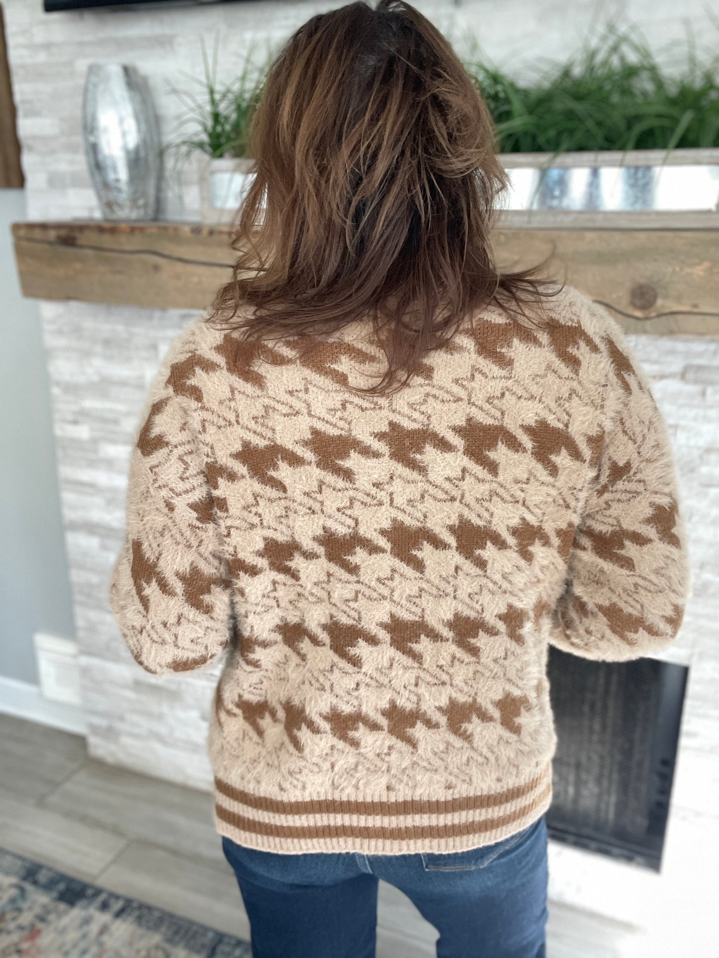 Houndstooth Button Down Cardigan - Size Med