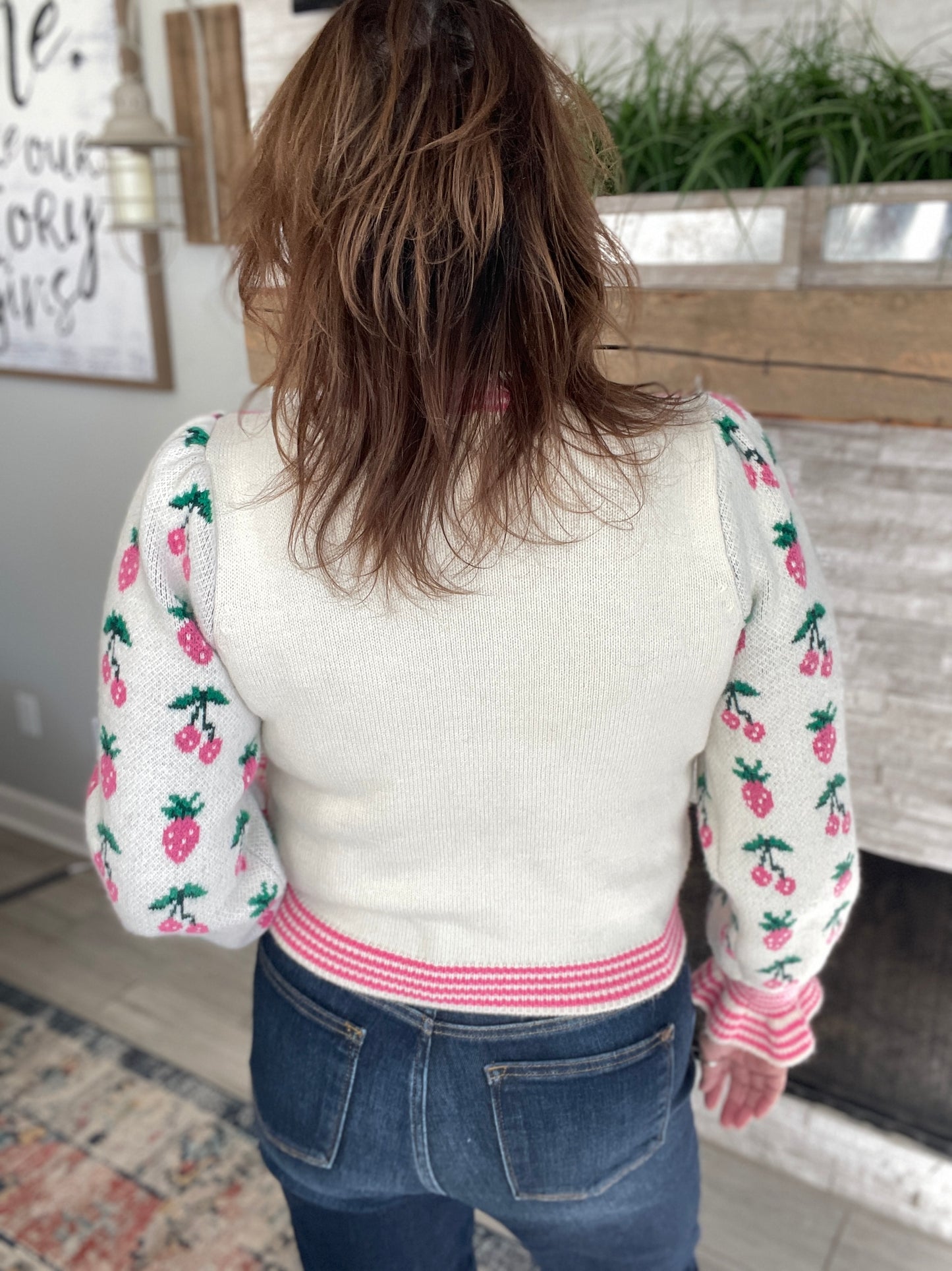 Pink Plaid Cardigan With Ruffle Sleeves - Size Small