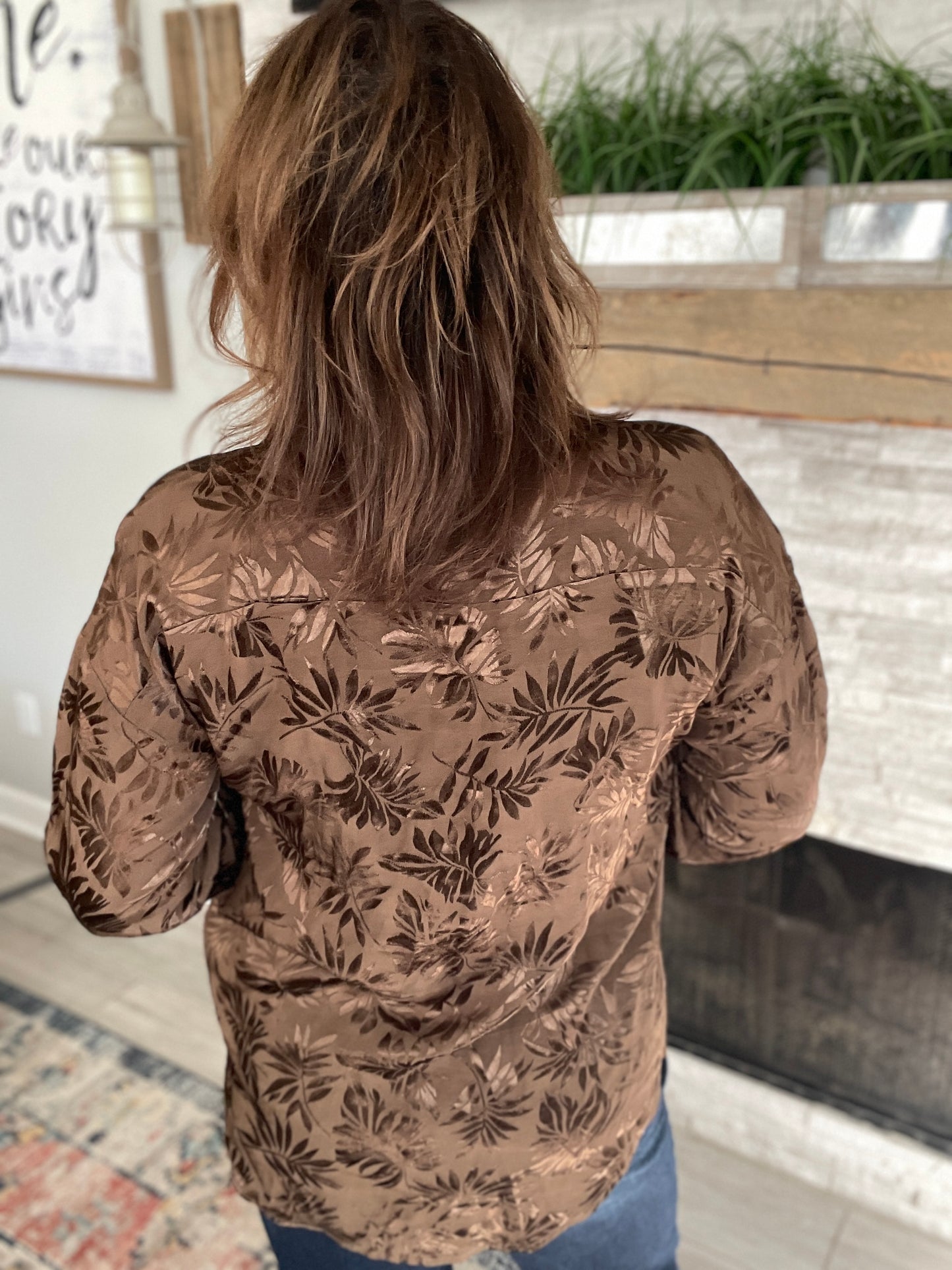 Brown Leaf Button Down Shirt - Size Med