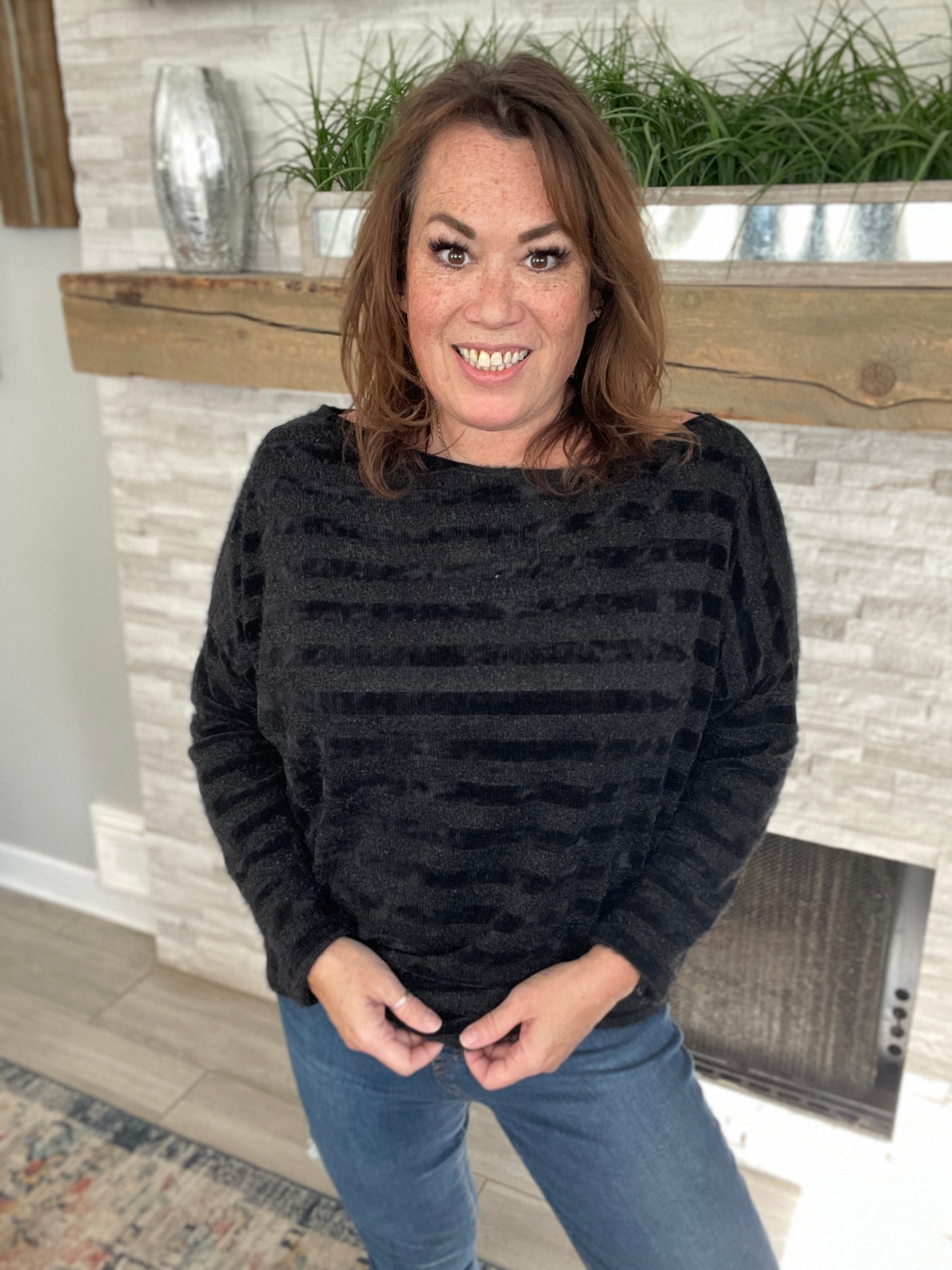 Sparkle Stripe Dolman Sleeve Sweater - Size Large