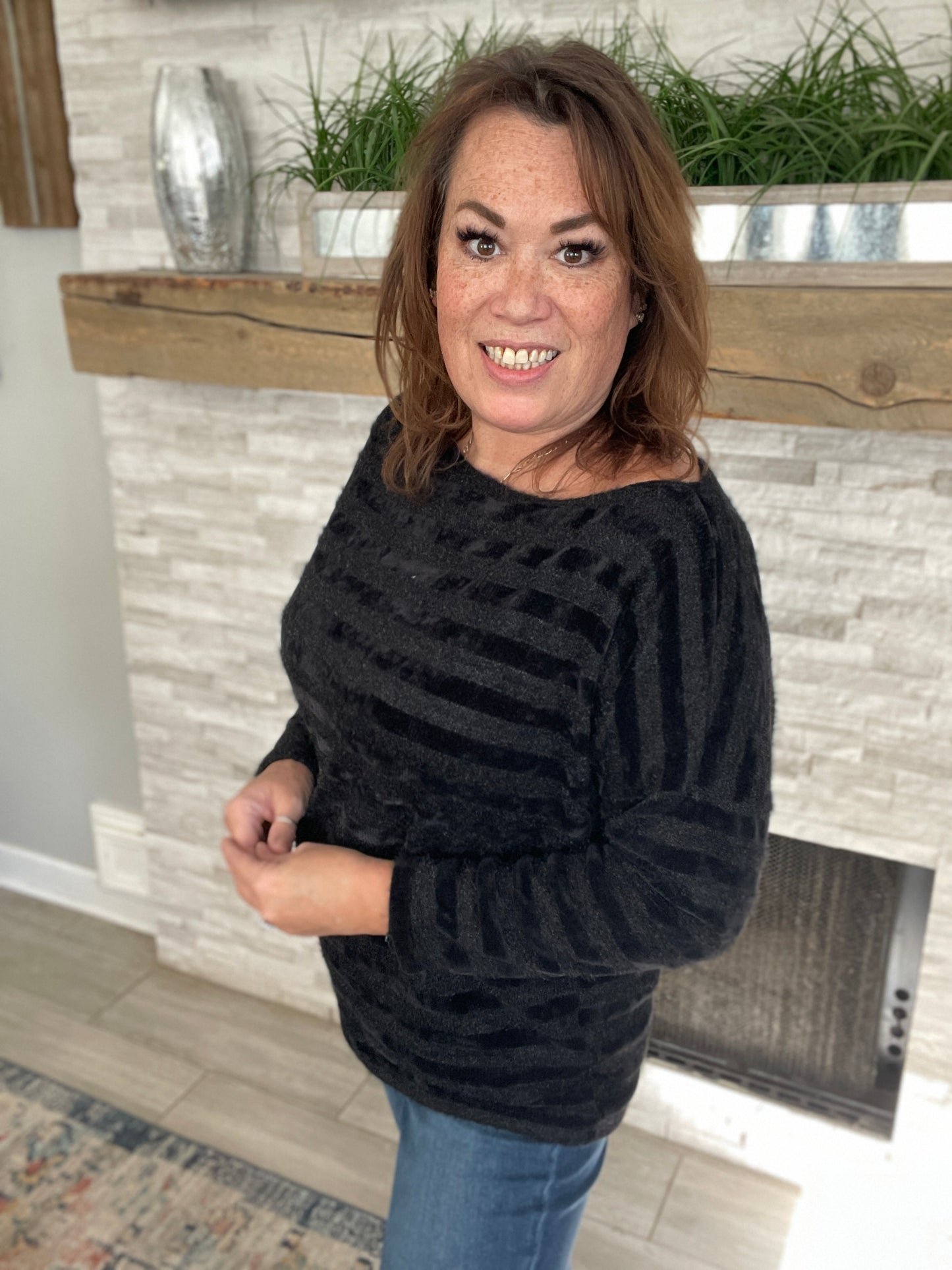 Sparkle Stripe Dolman Sleeve Sweater - Size Large