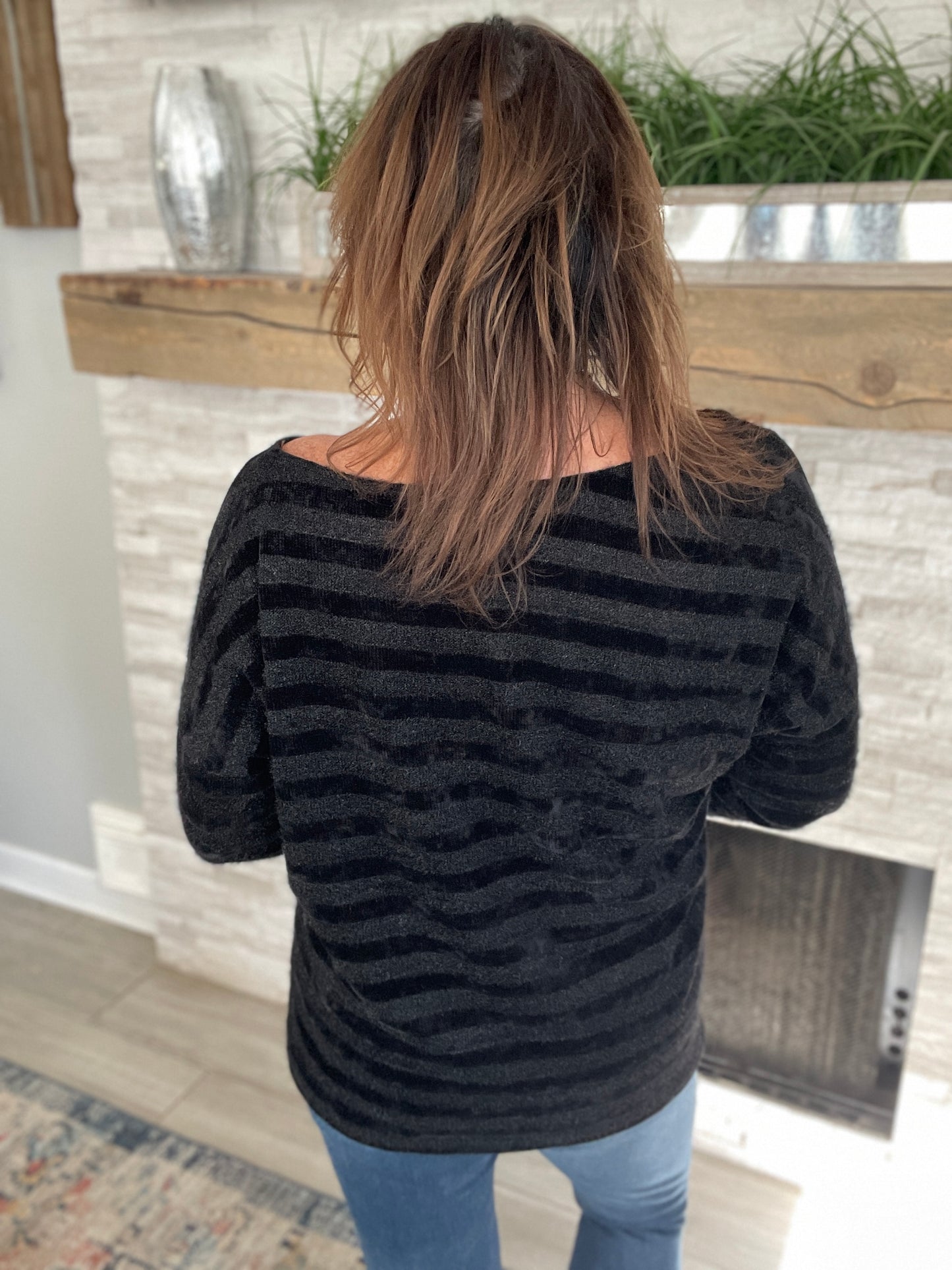 Sparkle Stripe Dolman Sleeve Sweater - Size Large