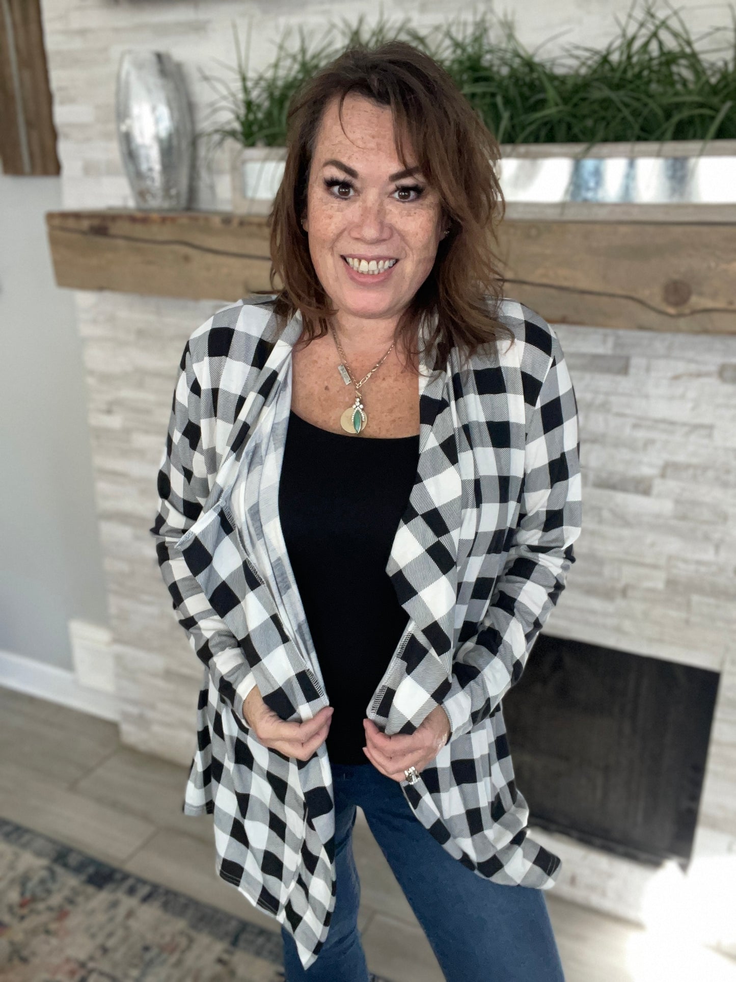 Black & White Buffalo Plaid Cardigan - Size M/L