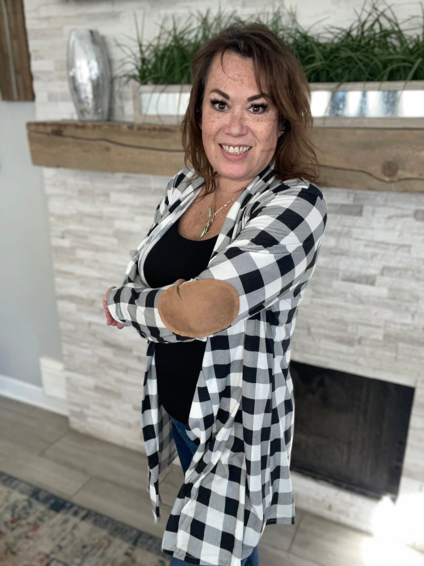 Black & White Buffalo Plaid Cardigan - Size M/L
