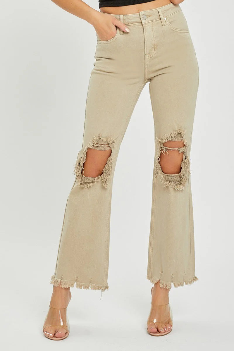 High Rise Distressed Straight Leg Mocha Denim Cropped Jeans by Risen - Size 3/26