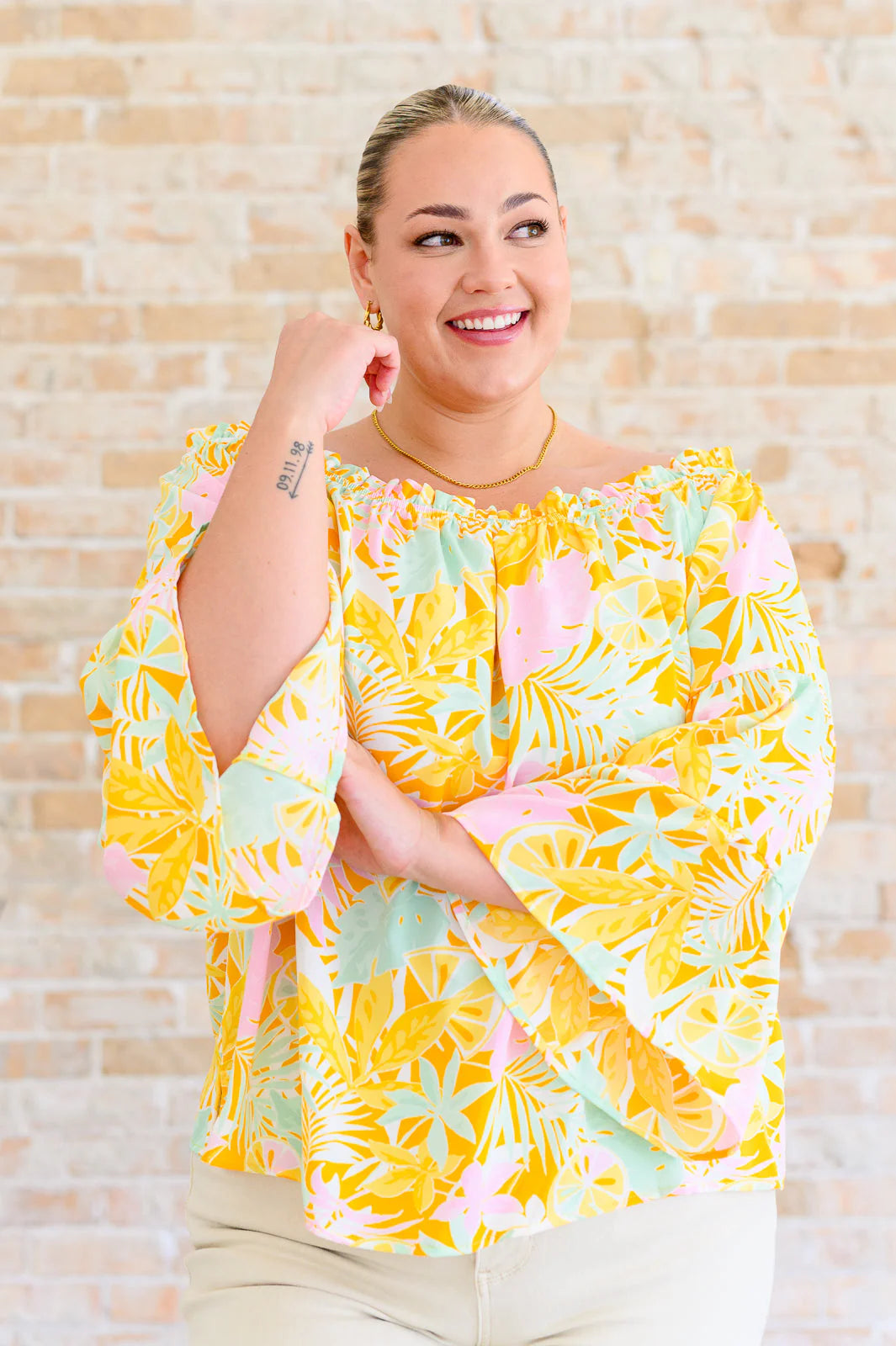 Yellow Floral Off the Shoulder Blouse NWT - Size Sm