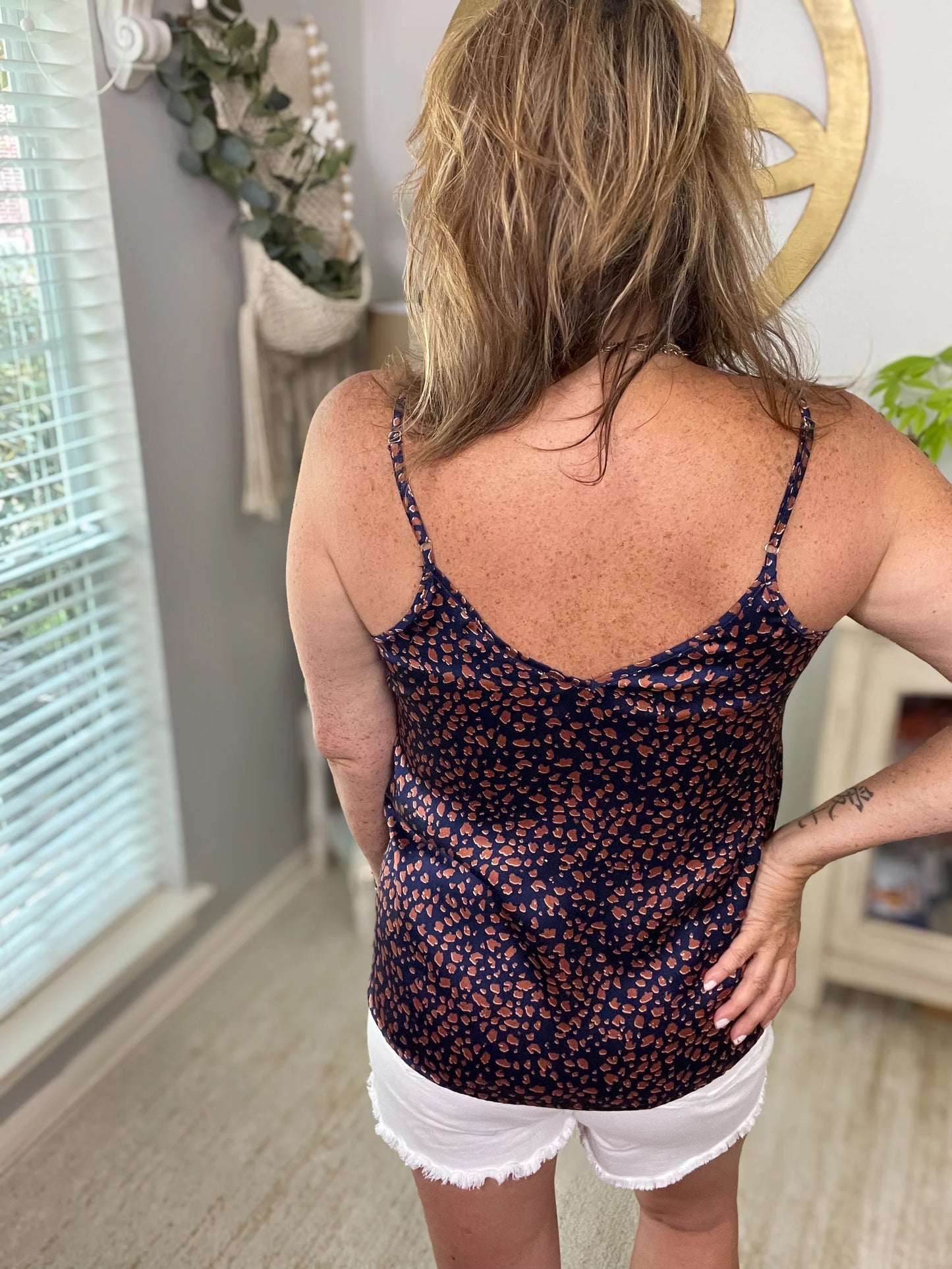Navy Leopard Spaghetti Strap Tank - Size Med