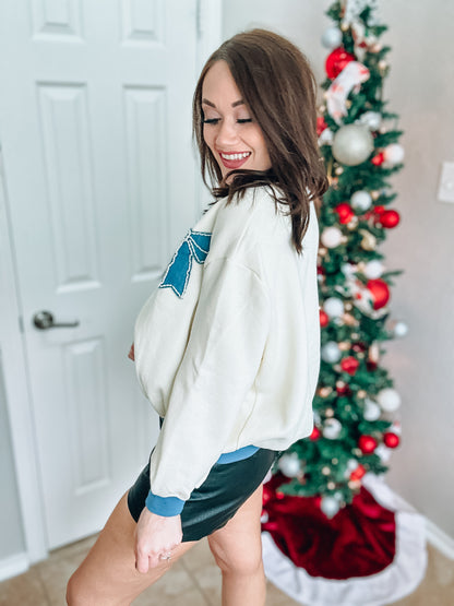 Denim and Pearl Bow Sweatshirt Top NWT - Size Large