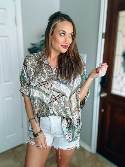 Paisley/Floral Mocha Top -Small