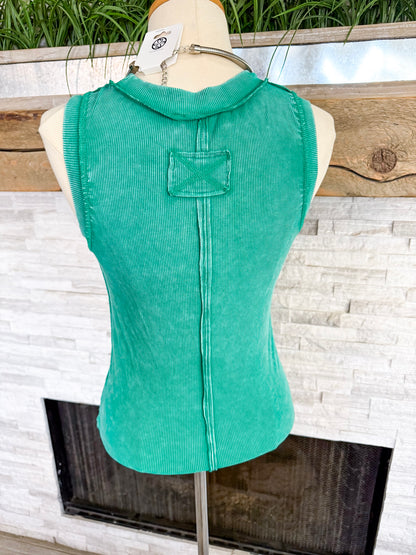 Green Ribbed Tank - Size Med