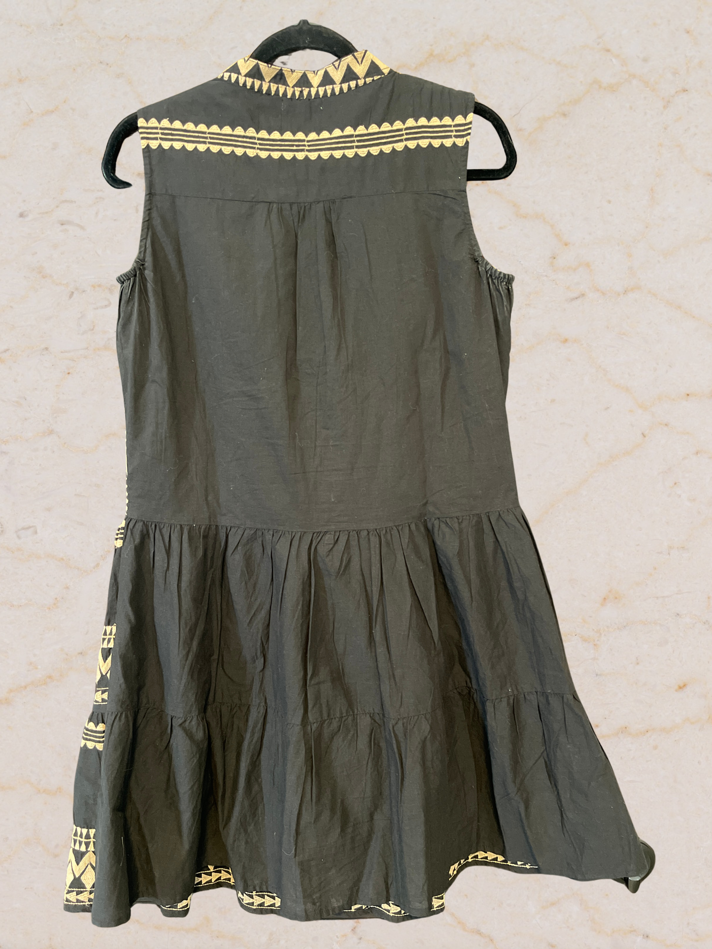 Black & Cream Embroidered Boho Tiered Dress - Size S/M